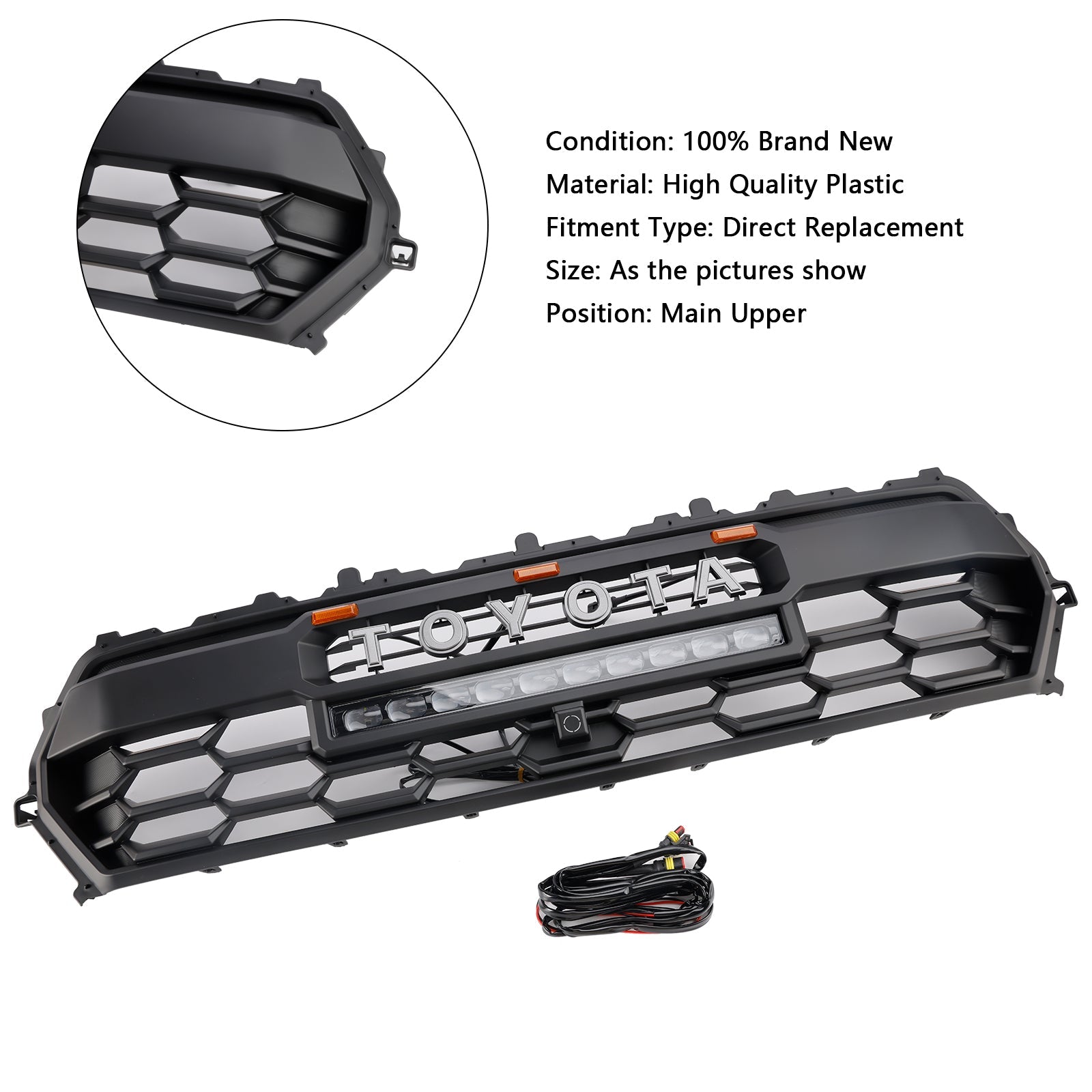 Griglia del paraurti anteriore nero Toyota Tacoma 2024+ con barra luminosa e LED