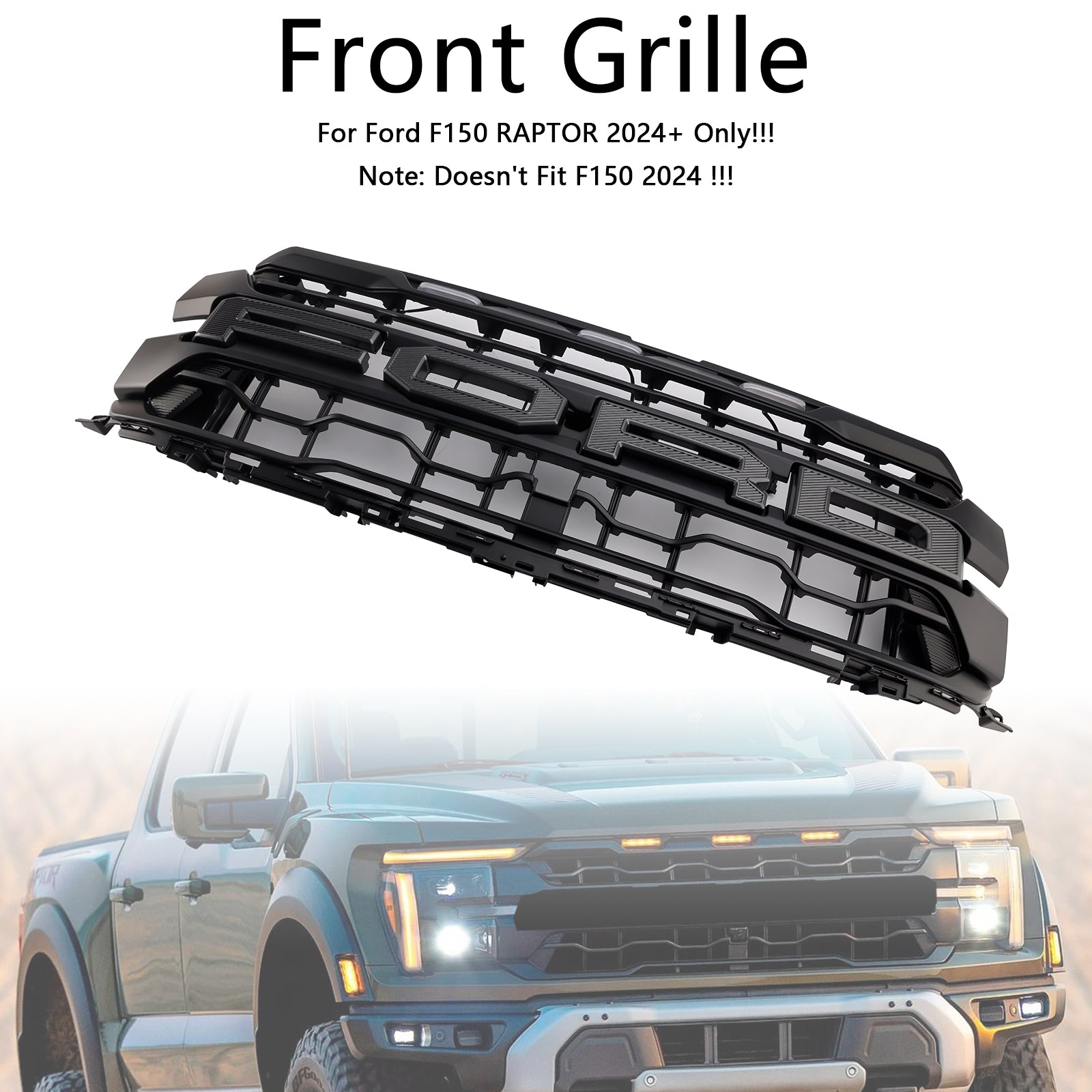 Cuadrícula de parachoques delantero negro para Ford F150 Raptor 2024+
