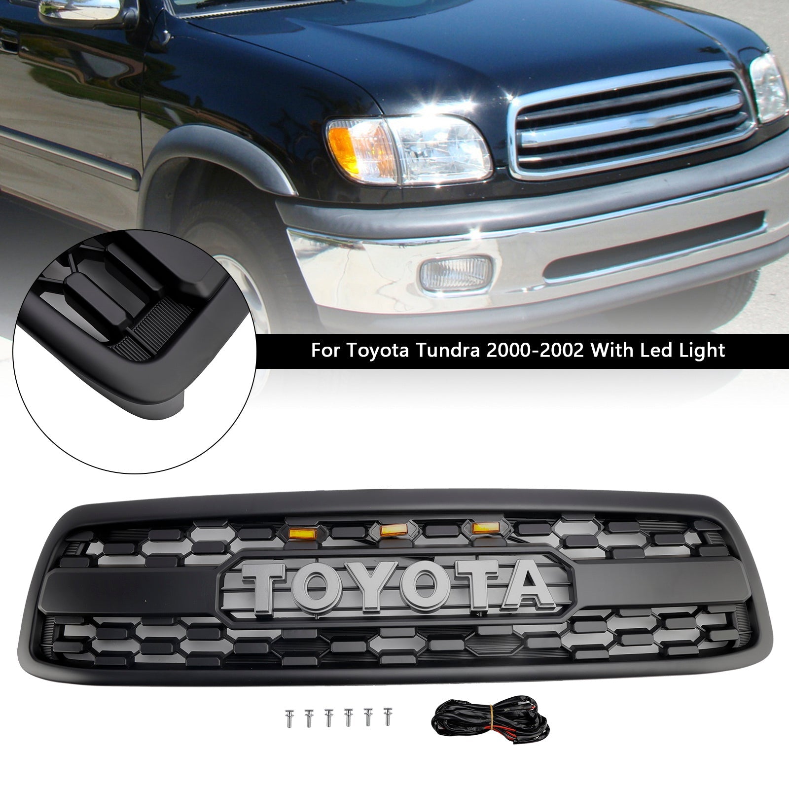 Czarny przedni bumerka dla Toyota Tundra 2000-2002 z LED