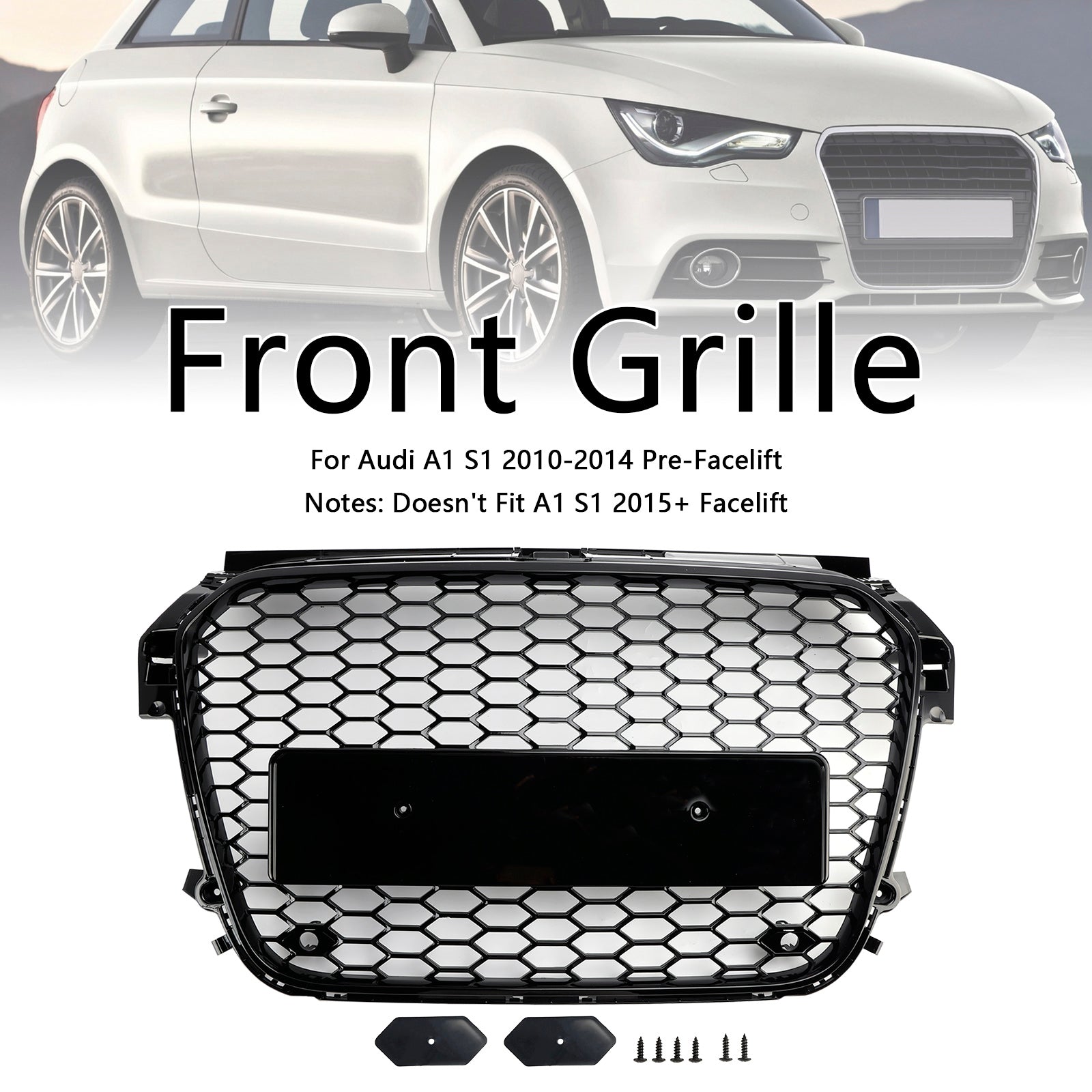 Rejilla de parachoques delantero de panal negro brillante para Audi A1 S1 Pre-uplift 2010-2015