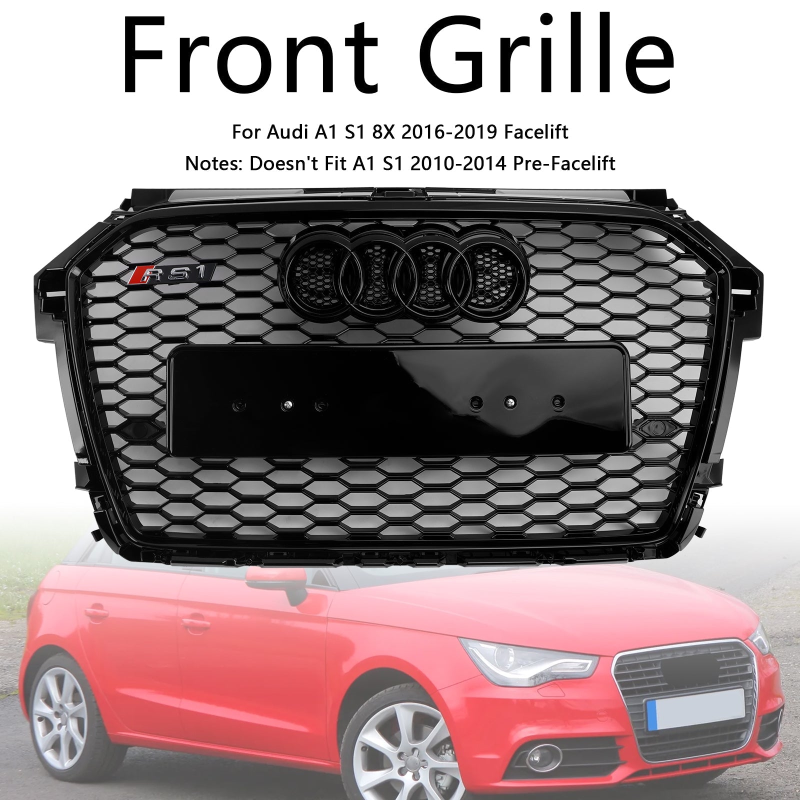 2016-2019 Audi A1 S1 8X Facelift RS Style Grille avant alvéolée noir générique