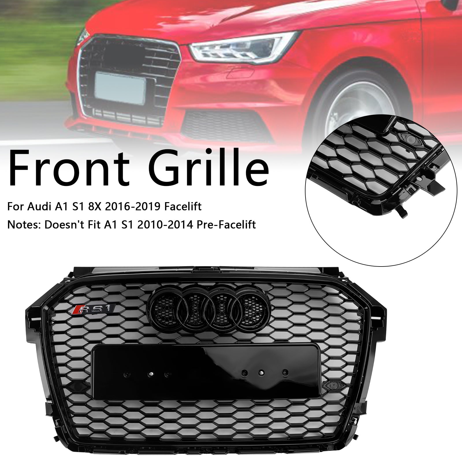 2016-2019 Audi A1 S1 8X Facelift RS Style Grille avant alvéolée noir générique