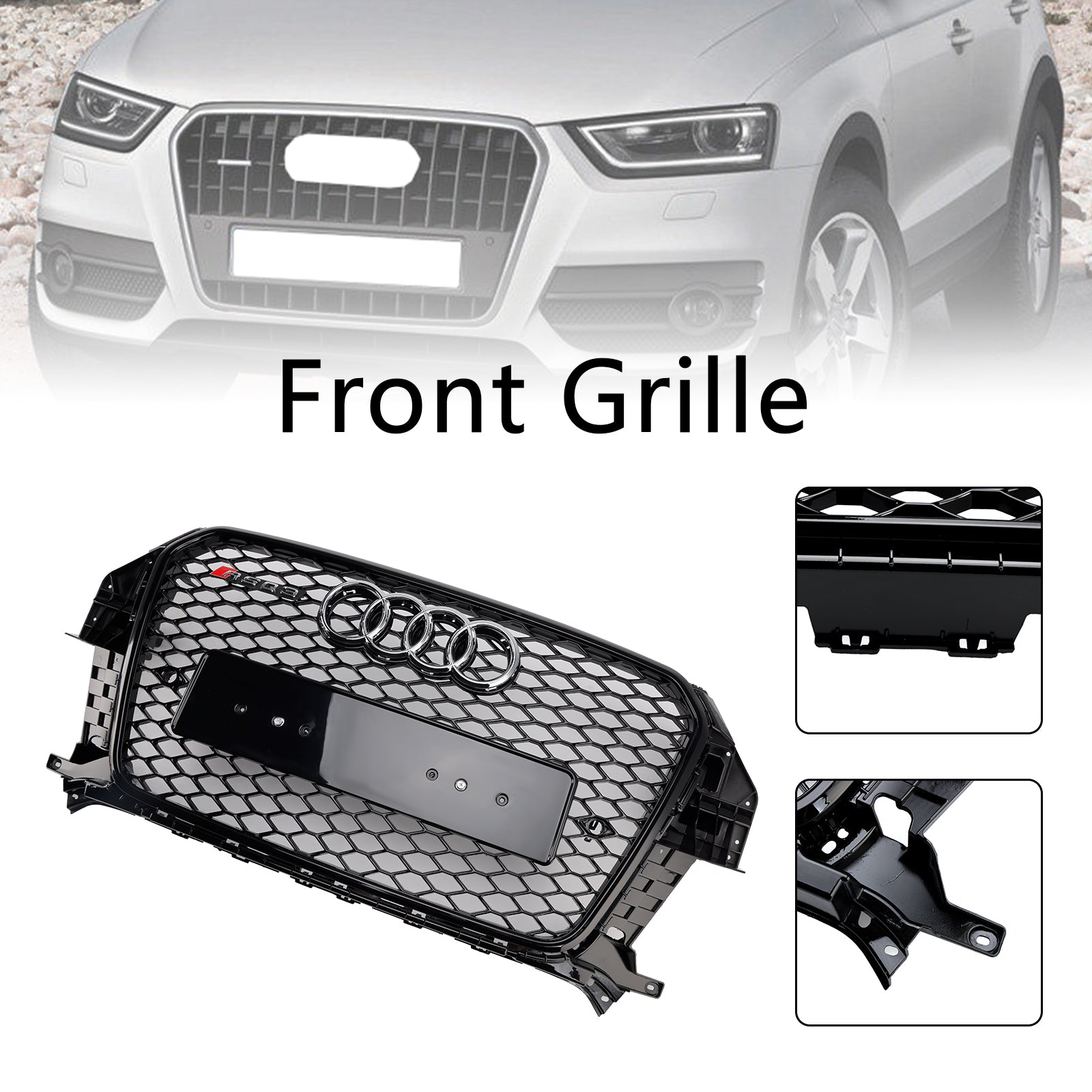 Calandre avant en nid d'abeille style Audi Q3 S-Line RSQ3 2011-2015, noir brillant