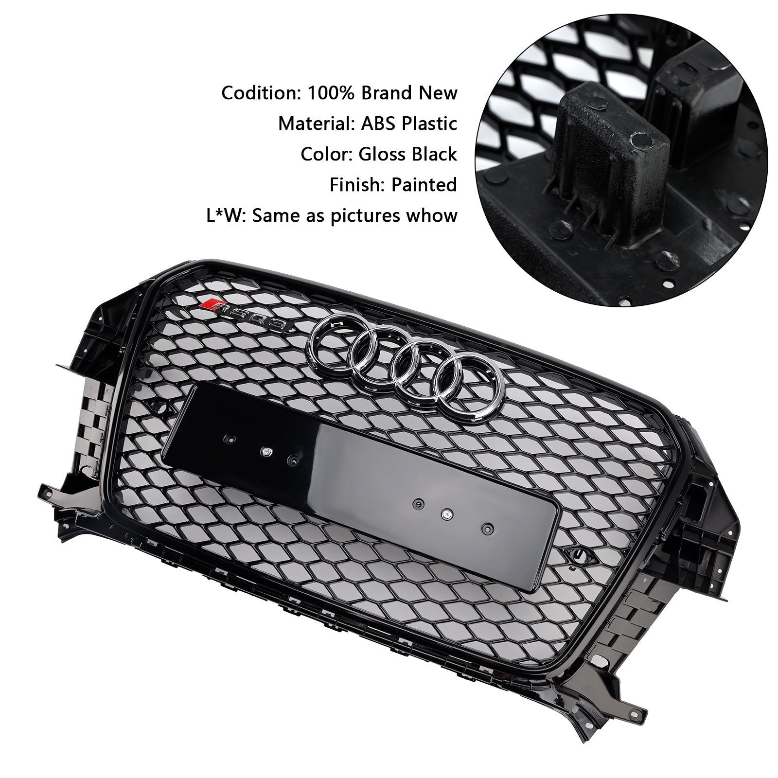 Audi Q3 S-Line RSQ3 2011-2015 Parrilla frontal estilo panal, negro brillante