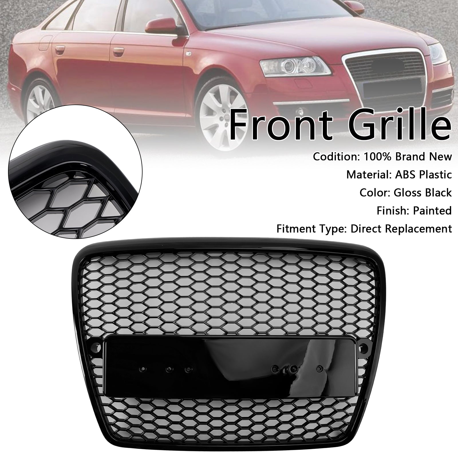 Griglia anteriore a nido d'ape nera per paraurti per Audi A6 C6 pre-restyling (2004-2008)