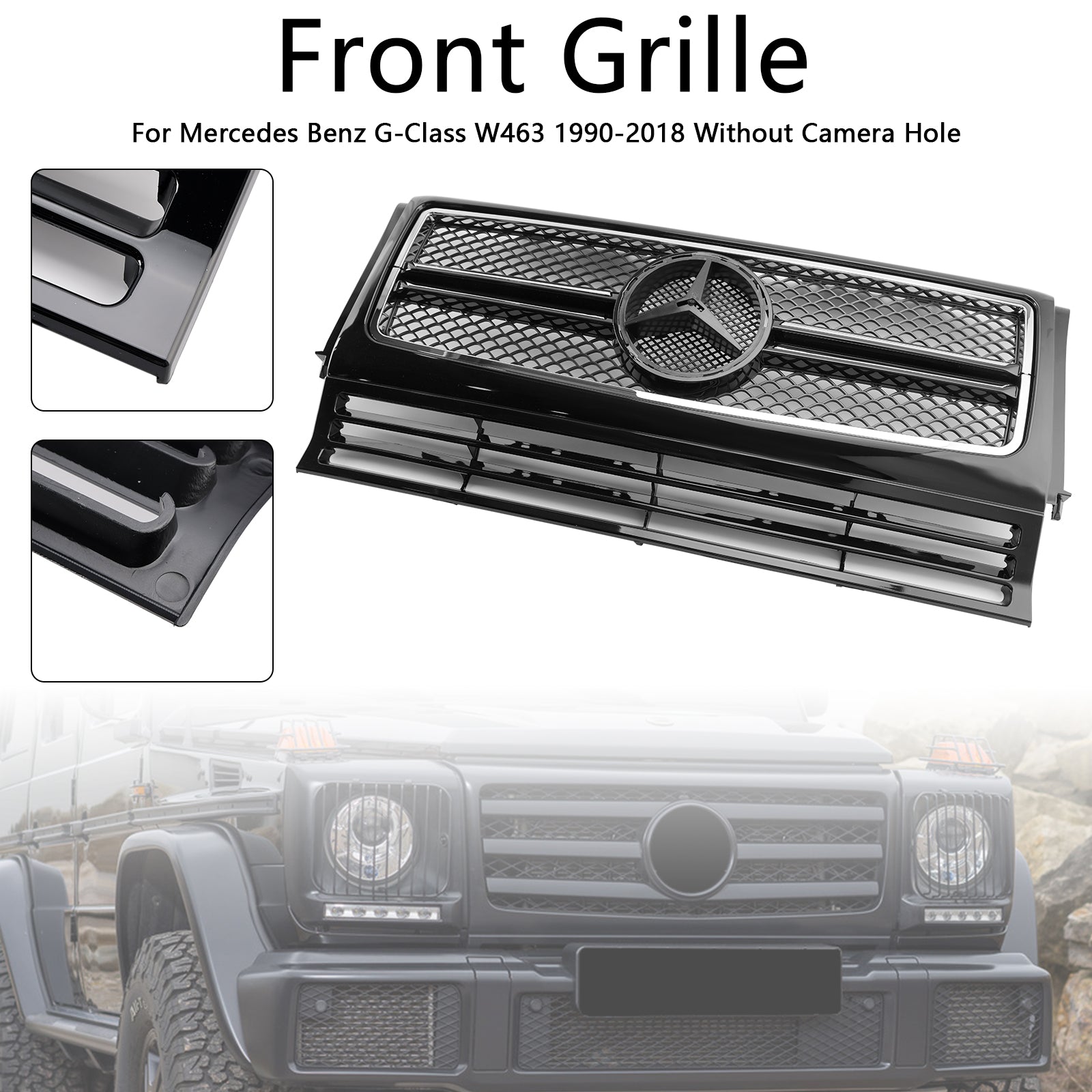 Grille de pare-chocs avant chromée noire pour Mercedes Benz Classe G W463 1990-2018