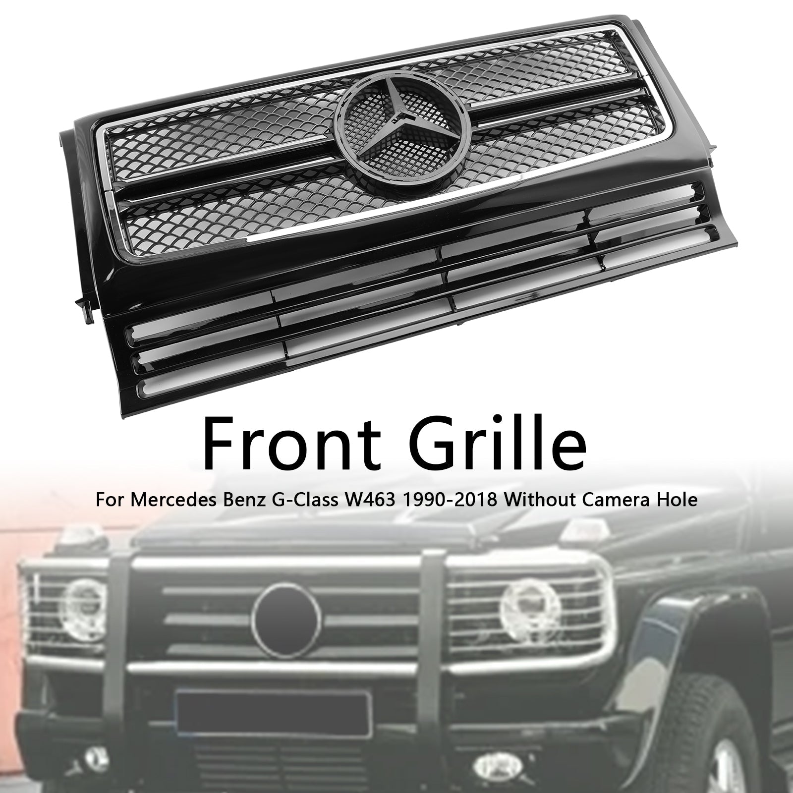 Grille de pare-chocs avant chromée noire pour Mercedes Benz Classe G W463 1990-2018