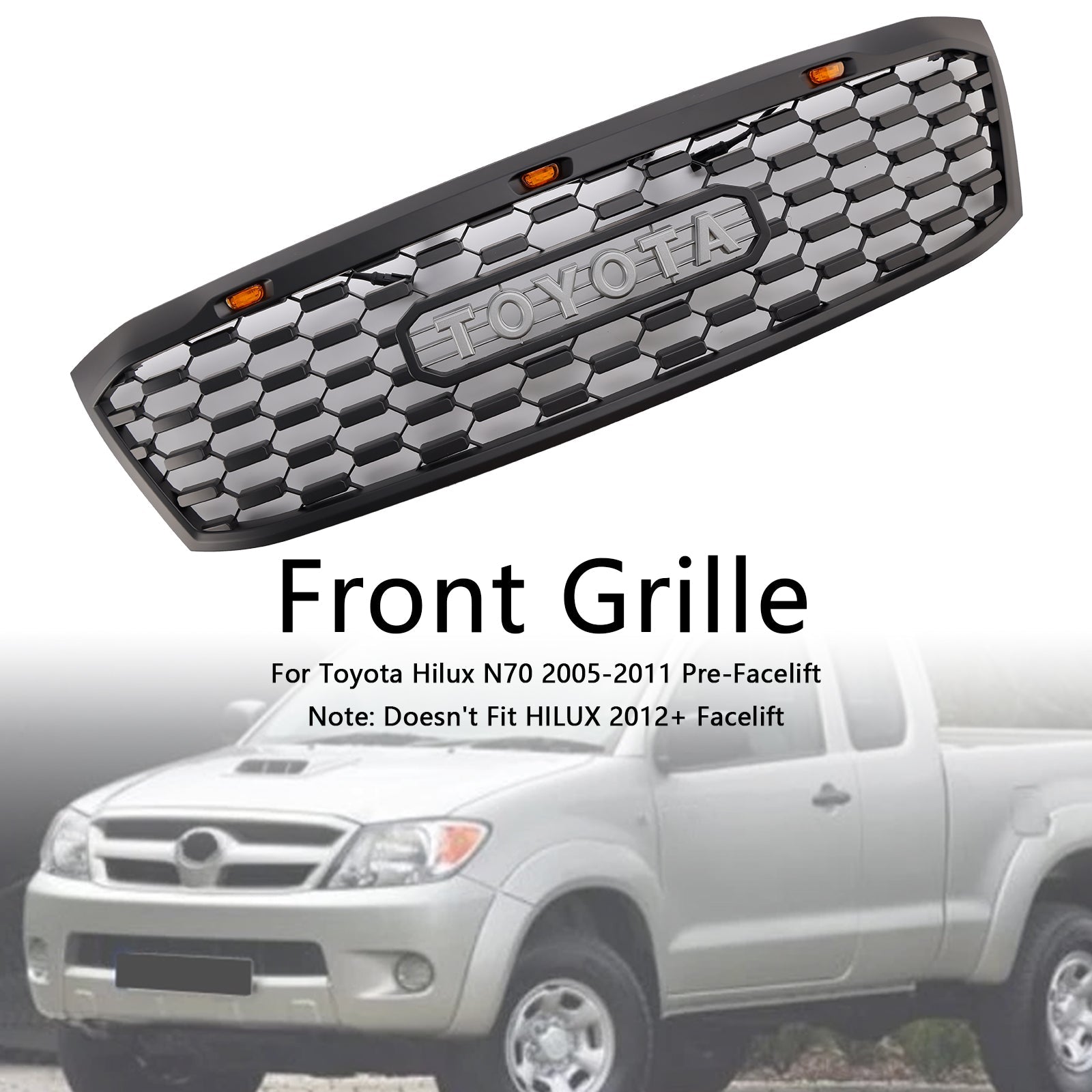 Grid de parachoques delantero LED negro para Toyota Hilux N70 Pre-Lifting 2005-2011