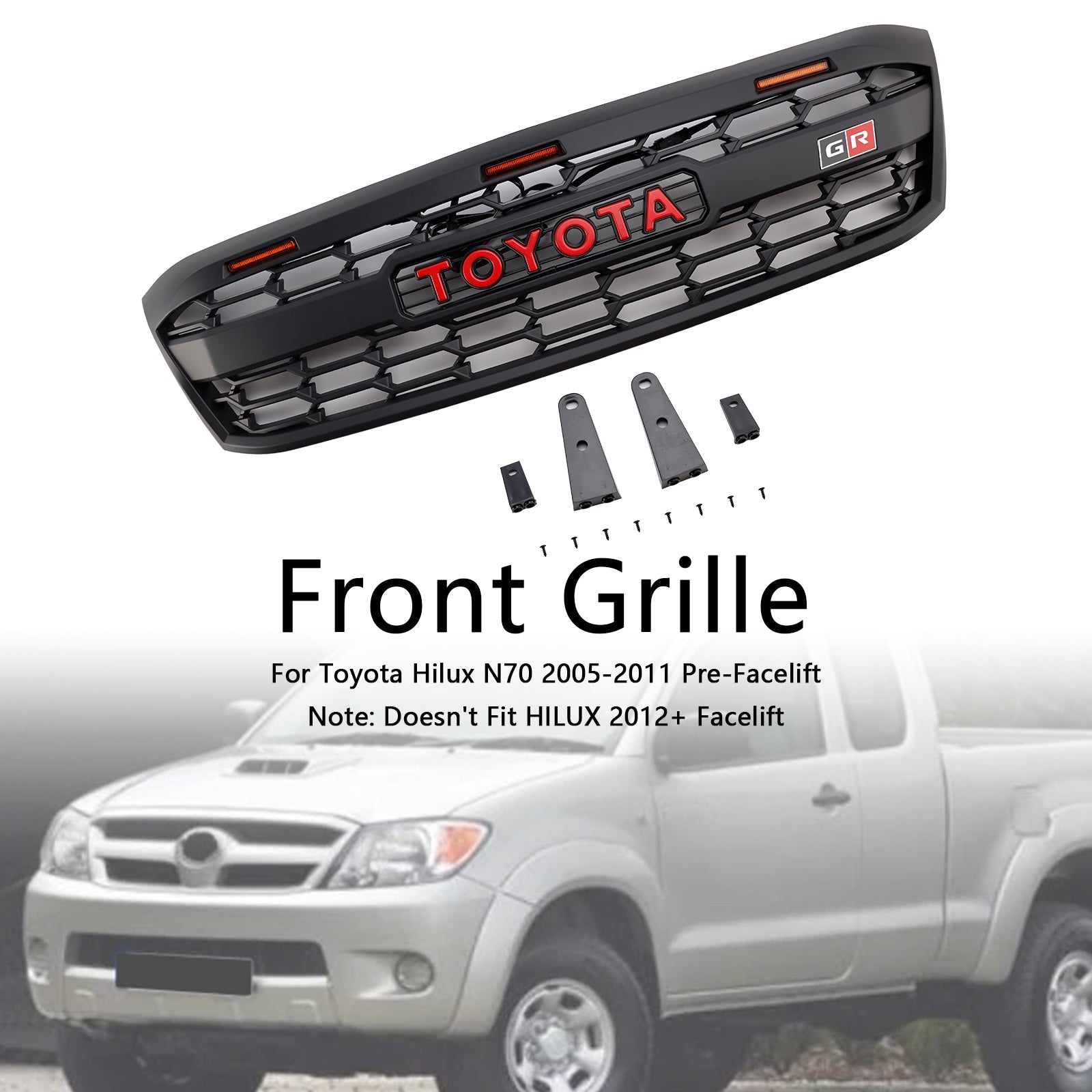 LED-Frontstoßstangengrill im GR-Stil für Toyota Hilux N70 vor dem Facelift 2005–2011