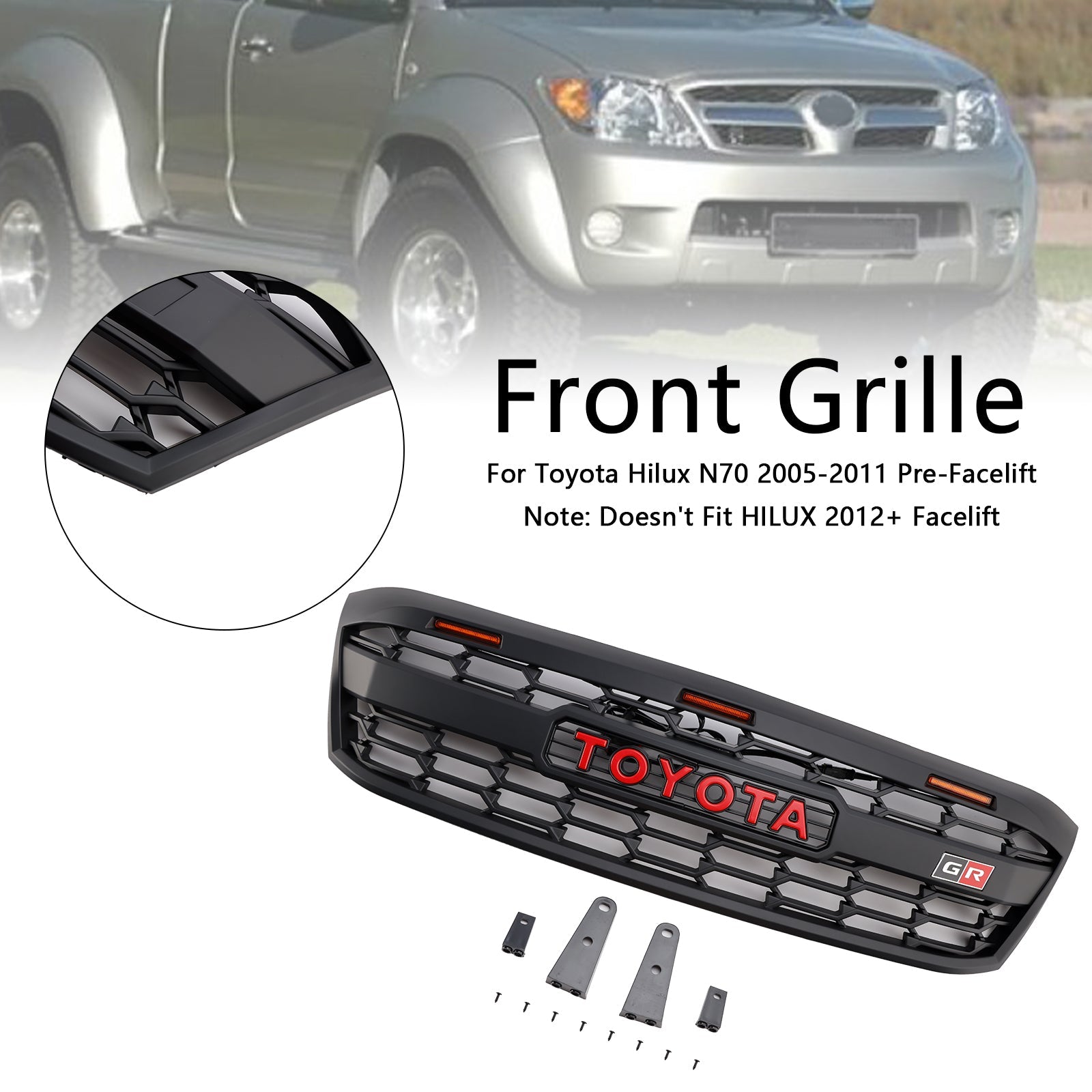 LED-Frontstoßstangengrill im GR-Stil für Toyota Hilux N70 vor dem Facelift 2005–2011