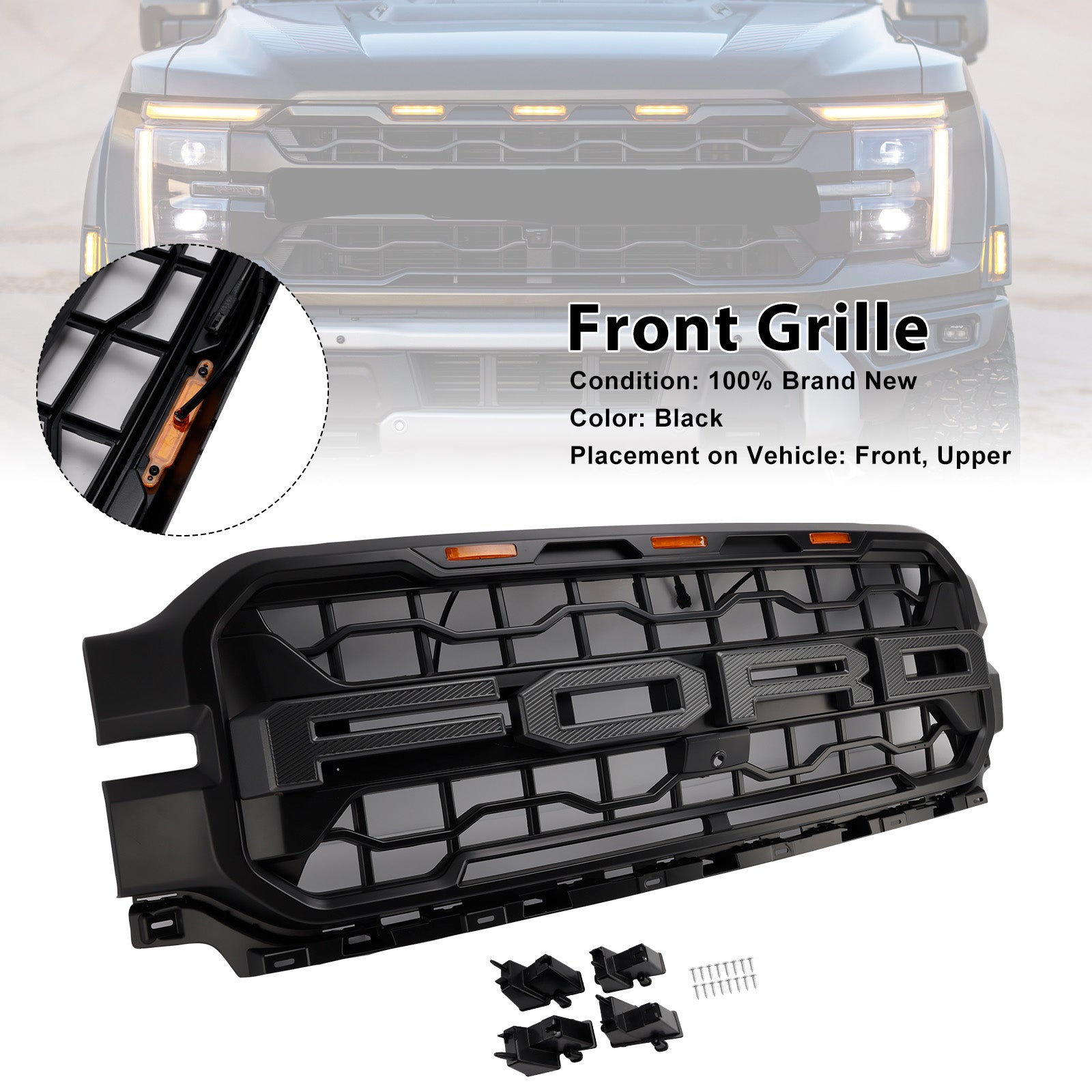 Rejilla de parachoques delantero negra con LED para Ford F150 (desde 2024)