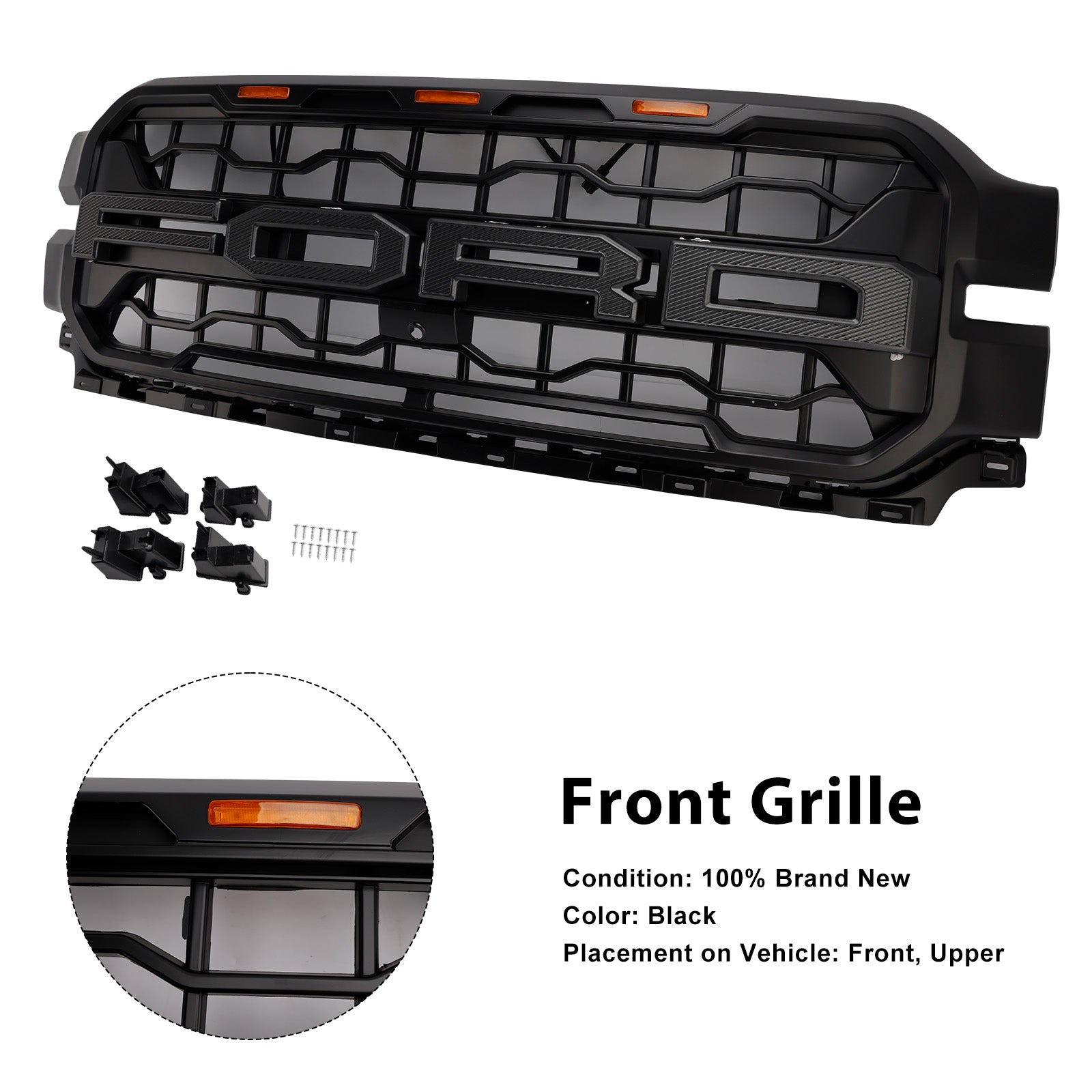 Rejilla de parachoques delantero negra con LED para Ford F150 (desde 2024)