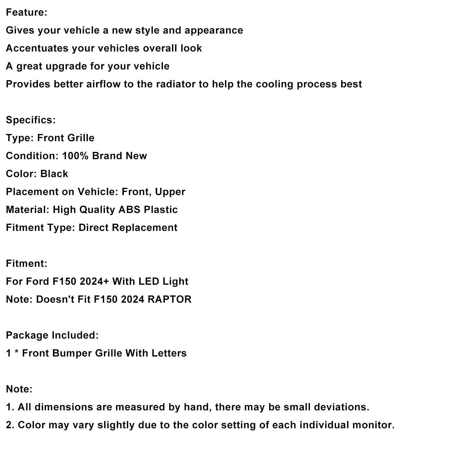 Rejilla de parachoques delantero negra con LED para Ford F150 (desde 2024)