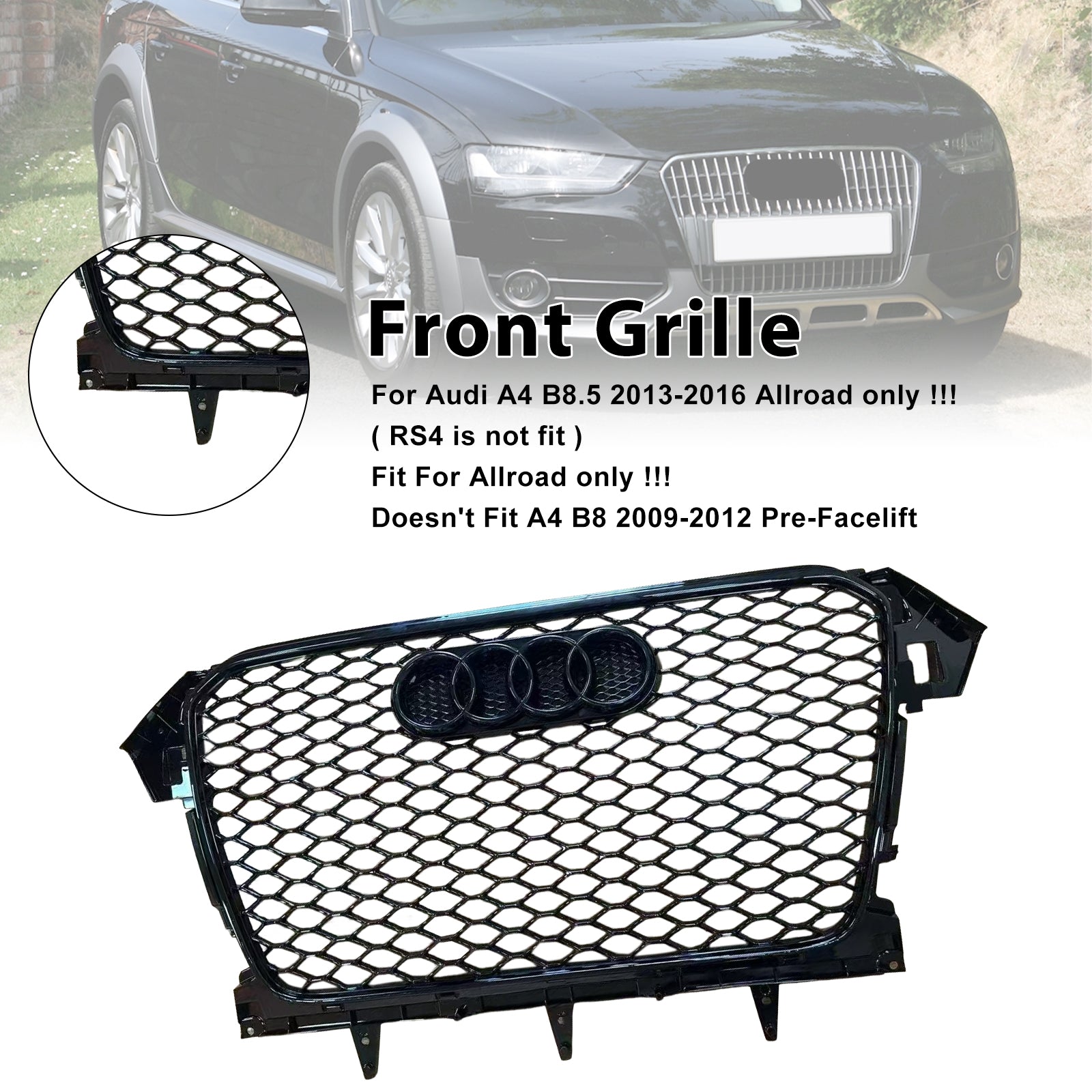Grille de pare-chocs avant style RS4 pour Audi A4 B8.5 Allroad 2013-2016 uniquement