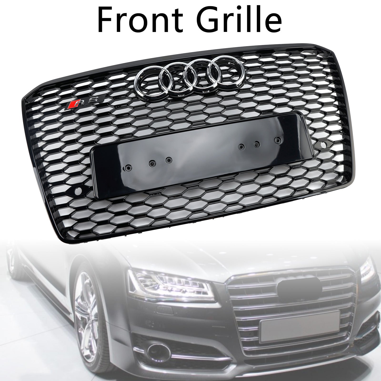 Grille de pare-chocs avant style nid d'abeille noire pour Audi A8 S8 RS8 2015-2017