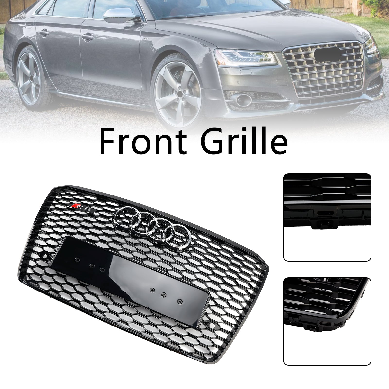 Grille de pare-chocs avant style nid d'abeille noire pour Audi A8 S8 RS8 2015-2017