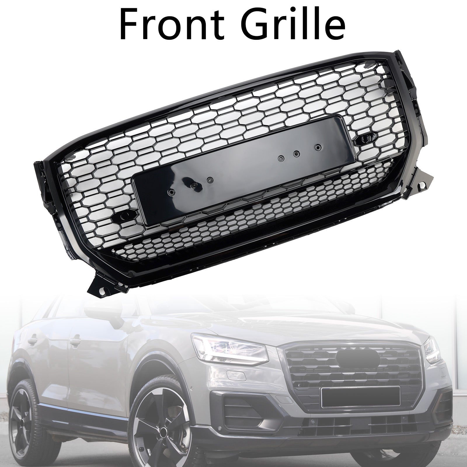 Kiiltävä musta hunajakenno etusäleikkö Audi Q2 Pre-Coatingille 2016-2020