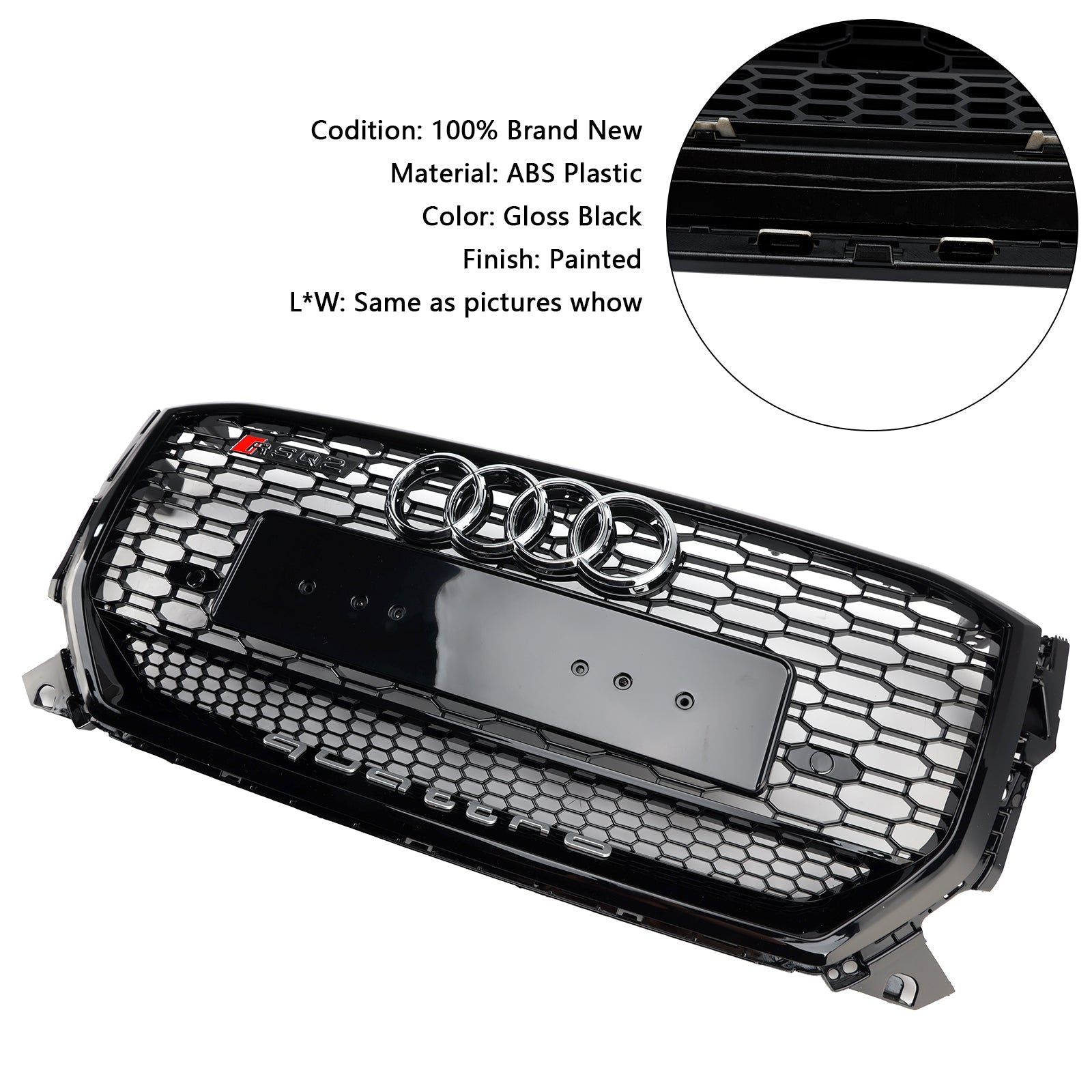 Parrilla frontal en forma de panal'abeja negro brillante para Audi Q2 prepintado 2016-2020