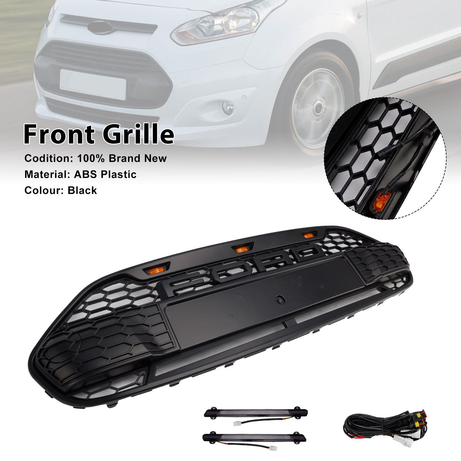 Črna maska sprednjega odbijača z LED za Ford Transit Connect 2014-2018