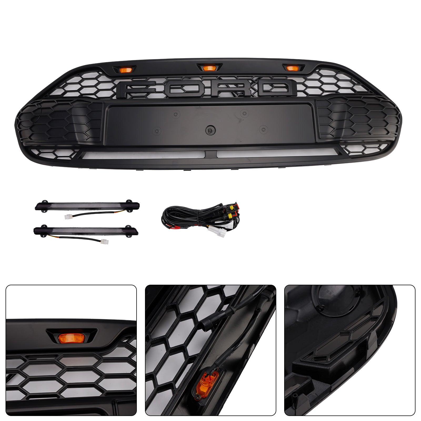 Črna maska sprednjega odbijača z LED za Ford Transit Connect 2014-2018