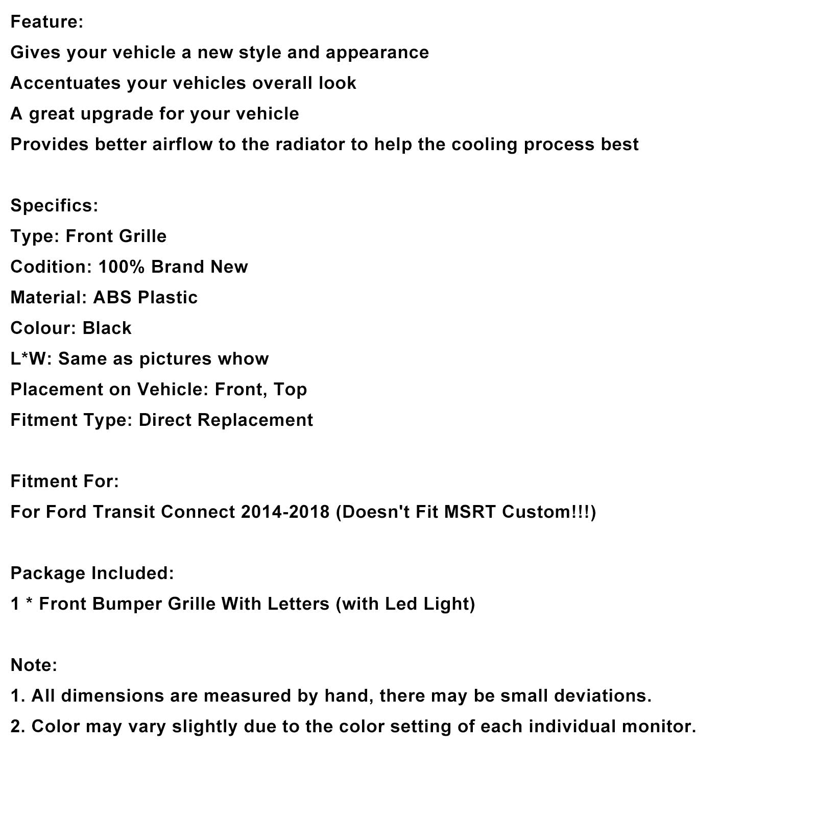 Črna maska sprednjega odbijača z LED za Ford Transit Connect 2014-2018