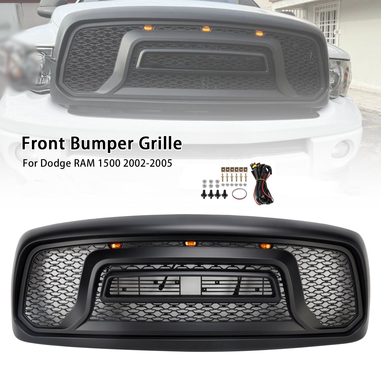 Grille de pare-chocs avant style rebelle pour Dodge RAM 1500/2500/3500 2002-2005