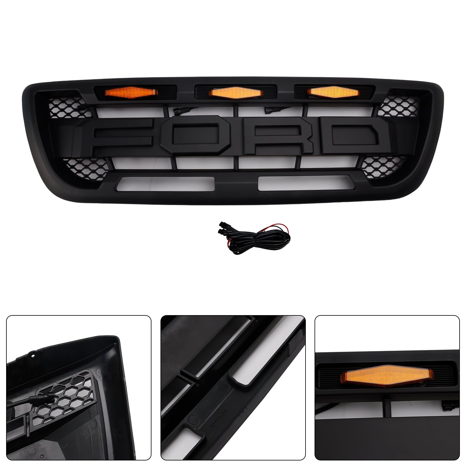 Calandre de pare-chocs avant noire mate avec éclairage LED pour Ford Ranger 1998-2000