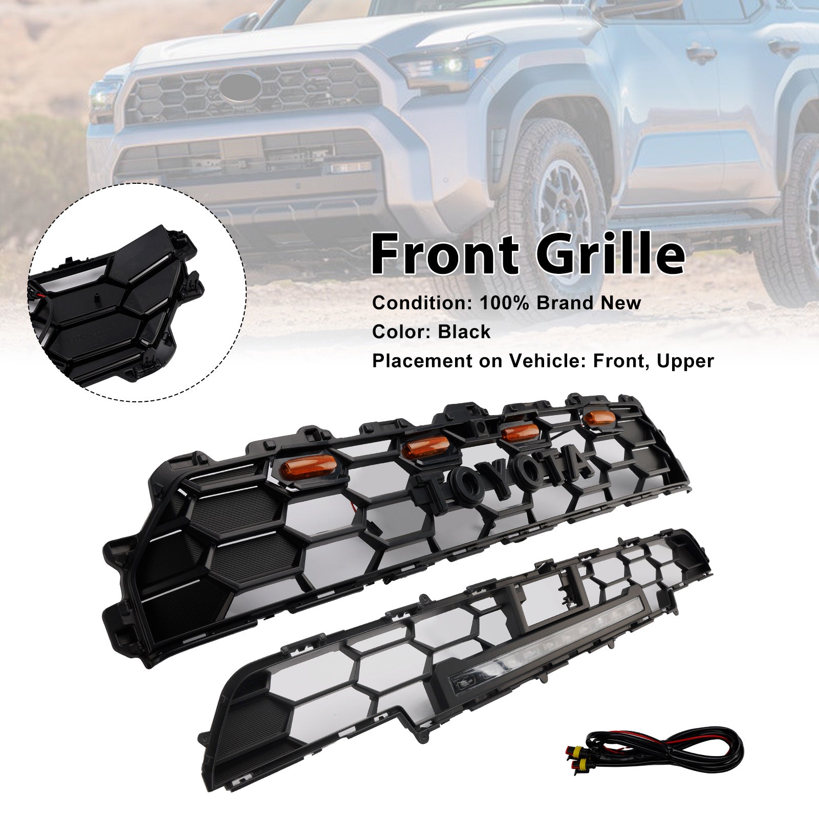 Rejilla de parachoques delantero negra con barra de luz para Toyota 4Runner TRD PRO (modelos 2024 y posteriores)