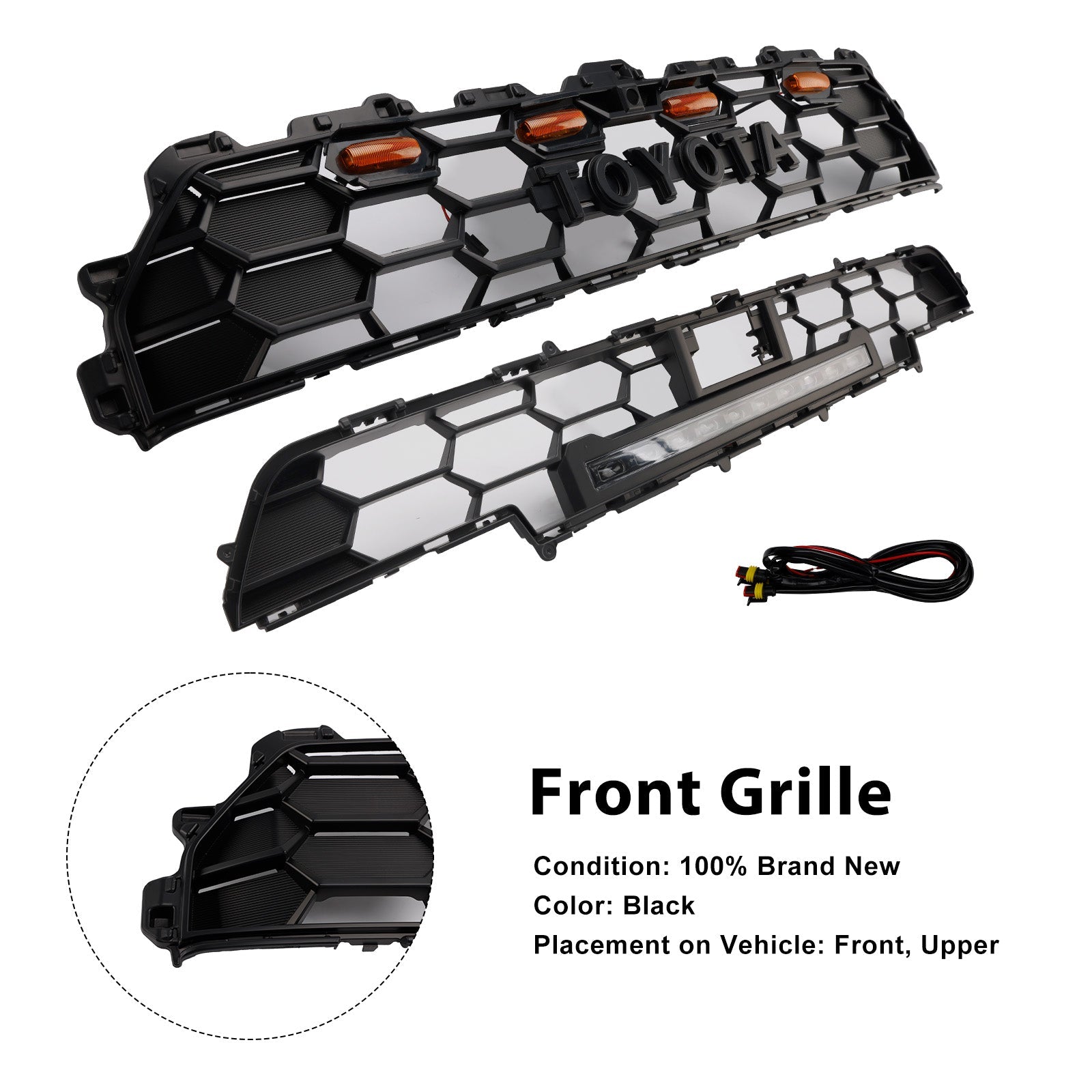 Rejilla de parachoques delantero negra con barra de luz para Toyota 4Runner TRD PRO (modelos 2024 y posteriores)