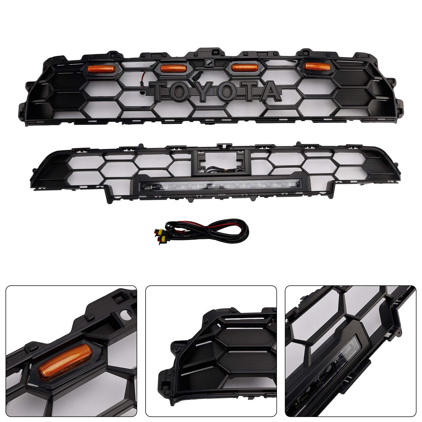 Rejilla de parachoques delantero negra con barra de luz para Toyota 4Runner TRD PRO (modelos 2024 y posteriores)