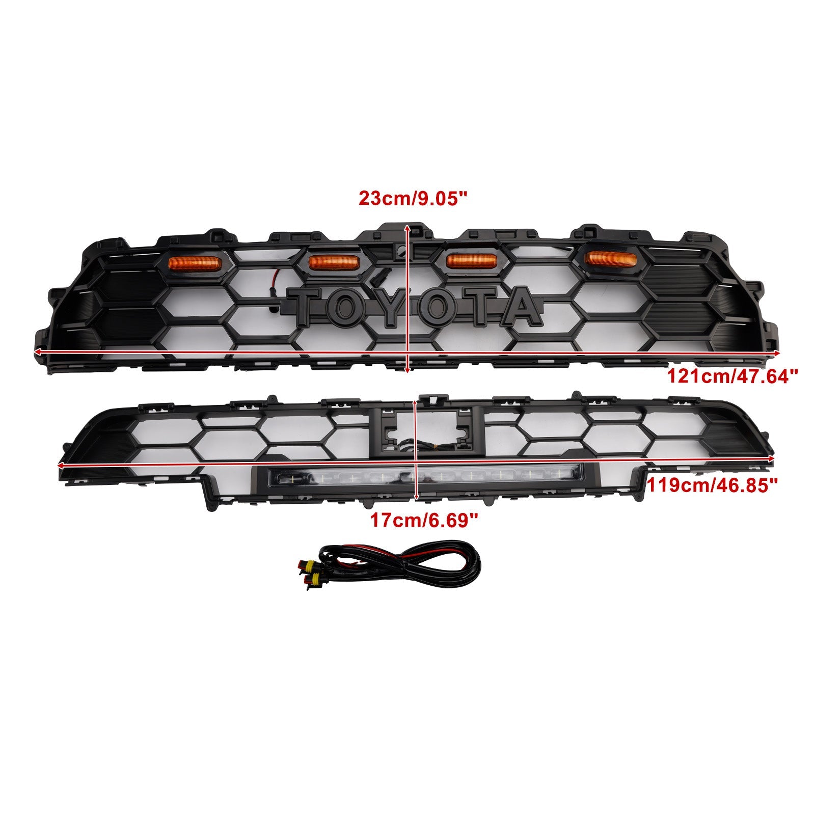 Rejilla de parachoques delantero negra con barra de luz para Toyota 4Runner TRD PRO (modelos 2024 y posteriores)