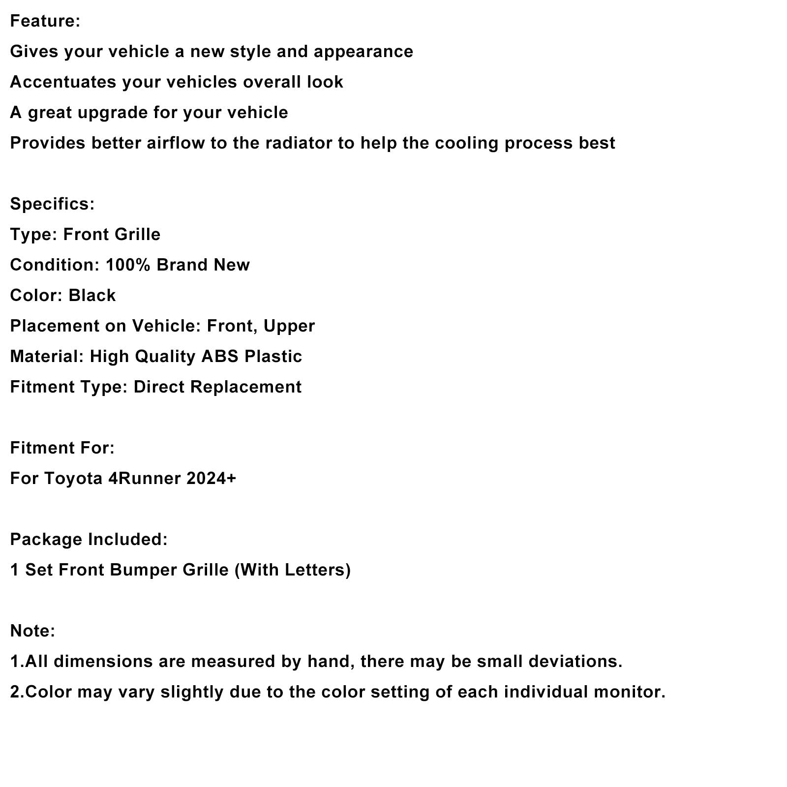 Rejilla de parachoques delantero negra con barra de luz para Toyota 4Runner TRD PRO (modelos 2024 y posteriores)