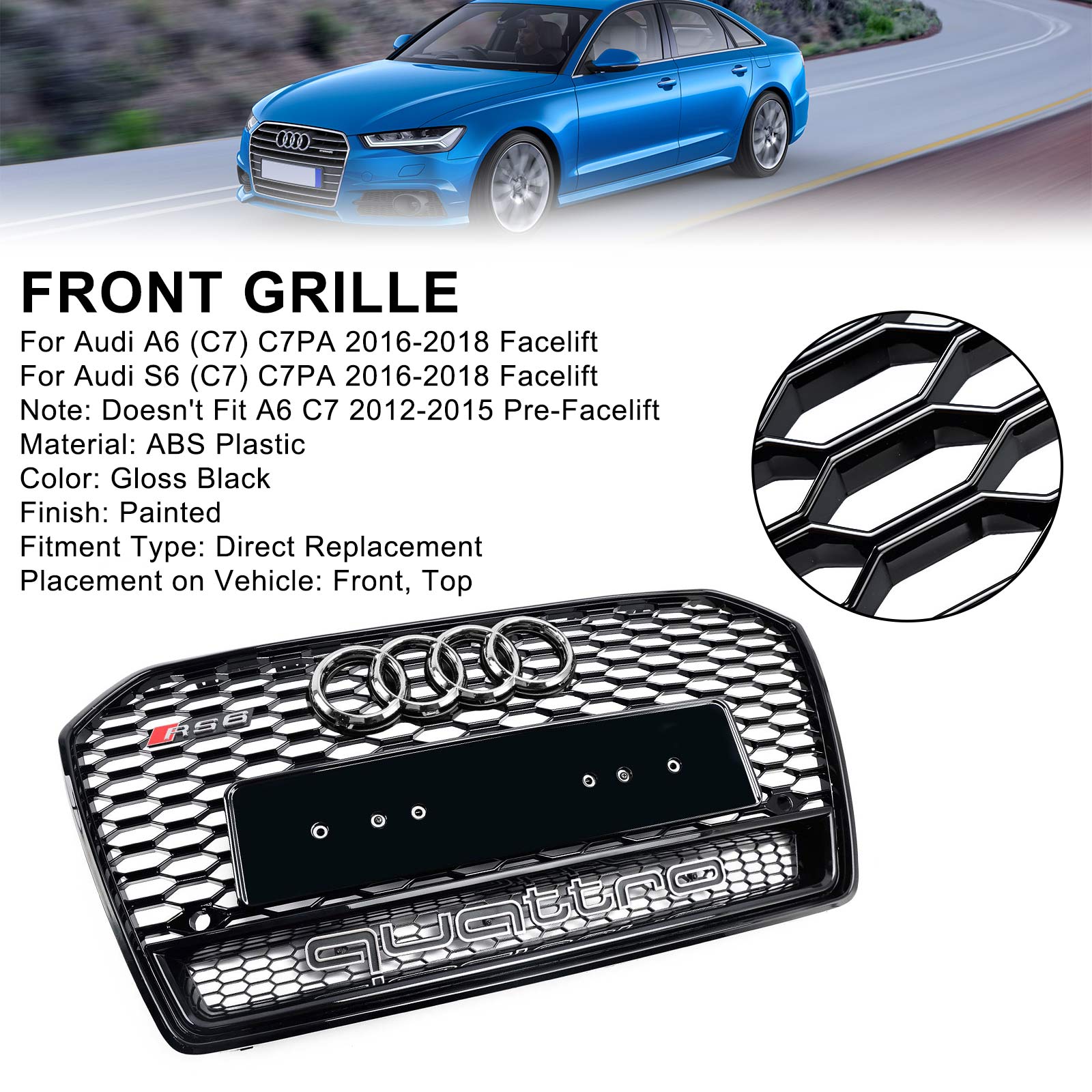 2016-2018 Audi A6 S6 C7 C7PA RS6 Stile di Black Honeycomb Calendre