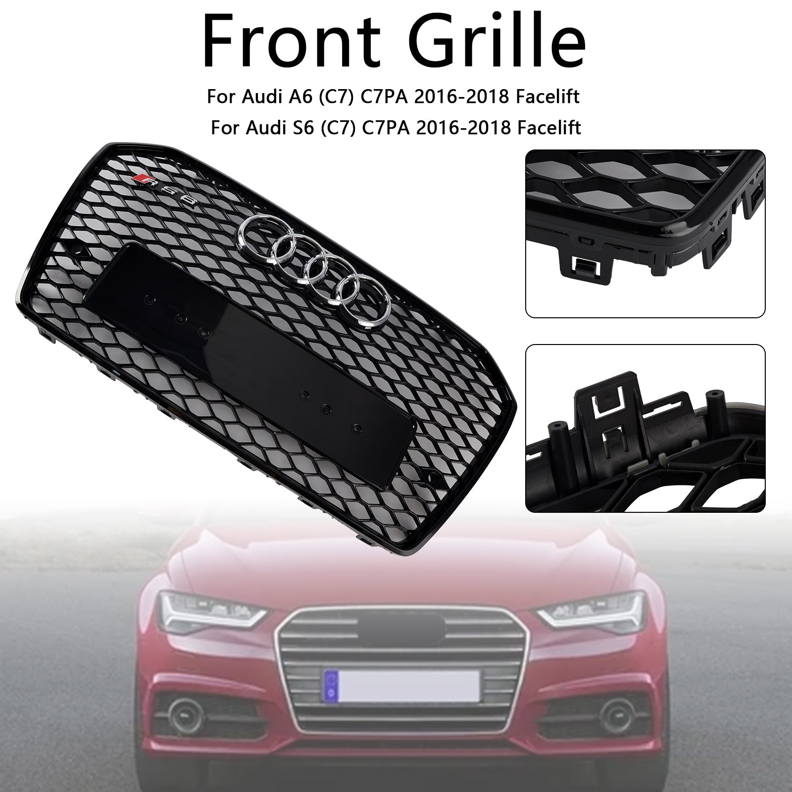 Grille de calandre avant en nid d'abeille de style RS6 Pour Audi A6 (C7) C7PA Facelift 2016-2018