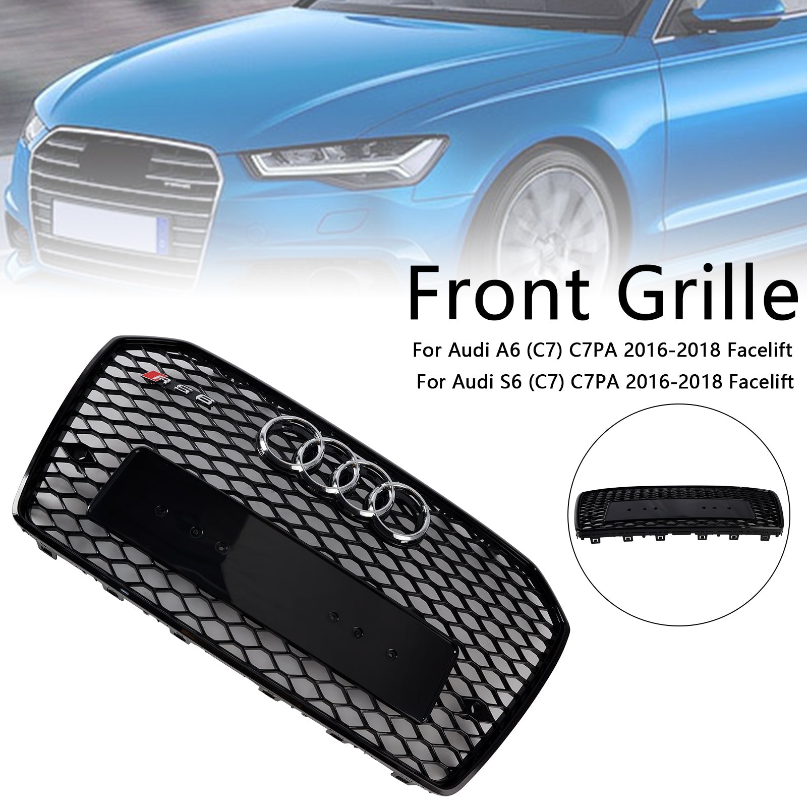 Grille de calandre en nid d'abeille avant de style RS6 pour Audi A6 S6 C7 2016-2018 Noir