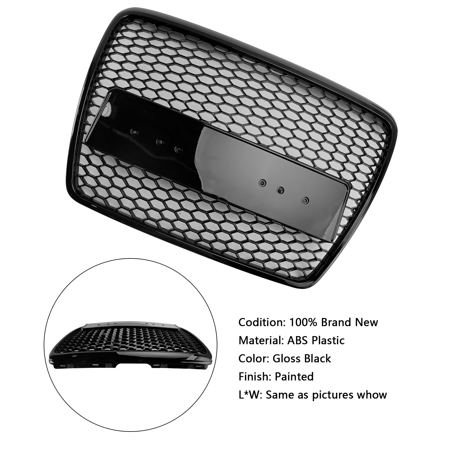Sportowy grill przedni w stylu RS6 do Audi A6/S6/A6 Sline C6 (2008-2011) - Czarny, sześciokątny wzór plastra miodu z emblematem