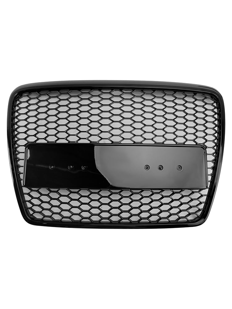 Sportowy grill przedni w stylu RS6 do Audi A6/S6/A6 Sline C6 (2008-2011) - Czarny, sześciokątny wzór plastra miodu z emblematem