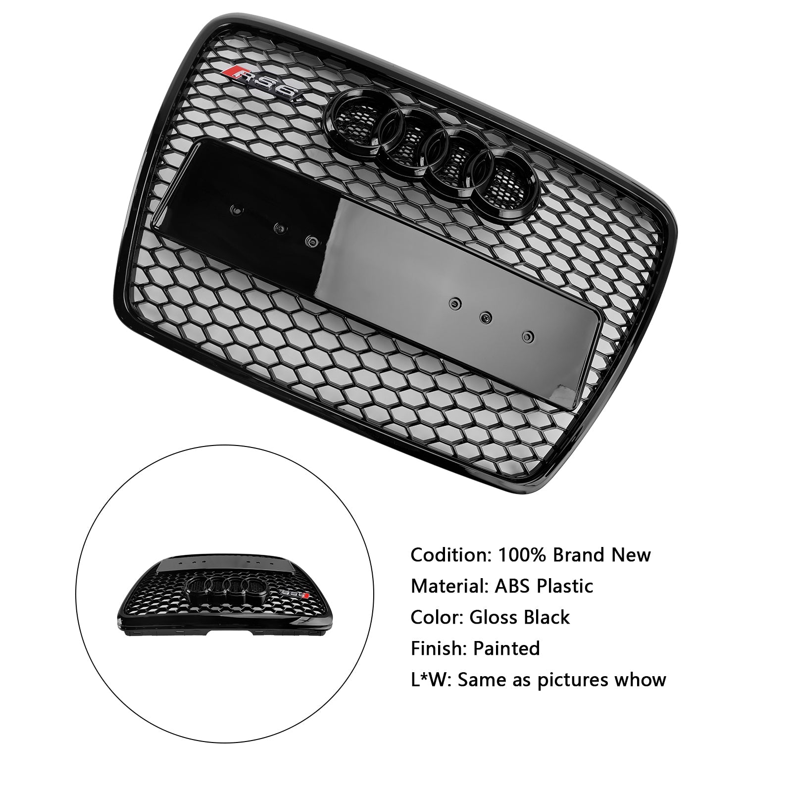 Grille de pare-chocs avant en nid d‘abeille noire pour Audi A6 C6 Facelift 2008-2011