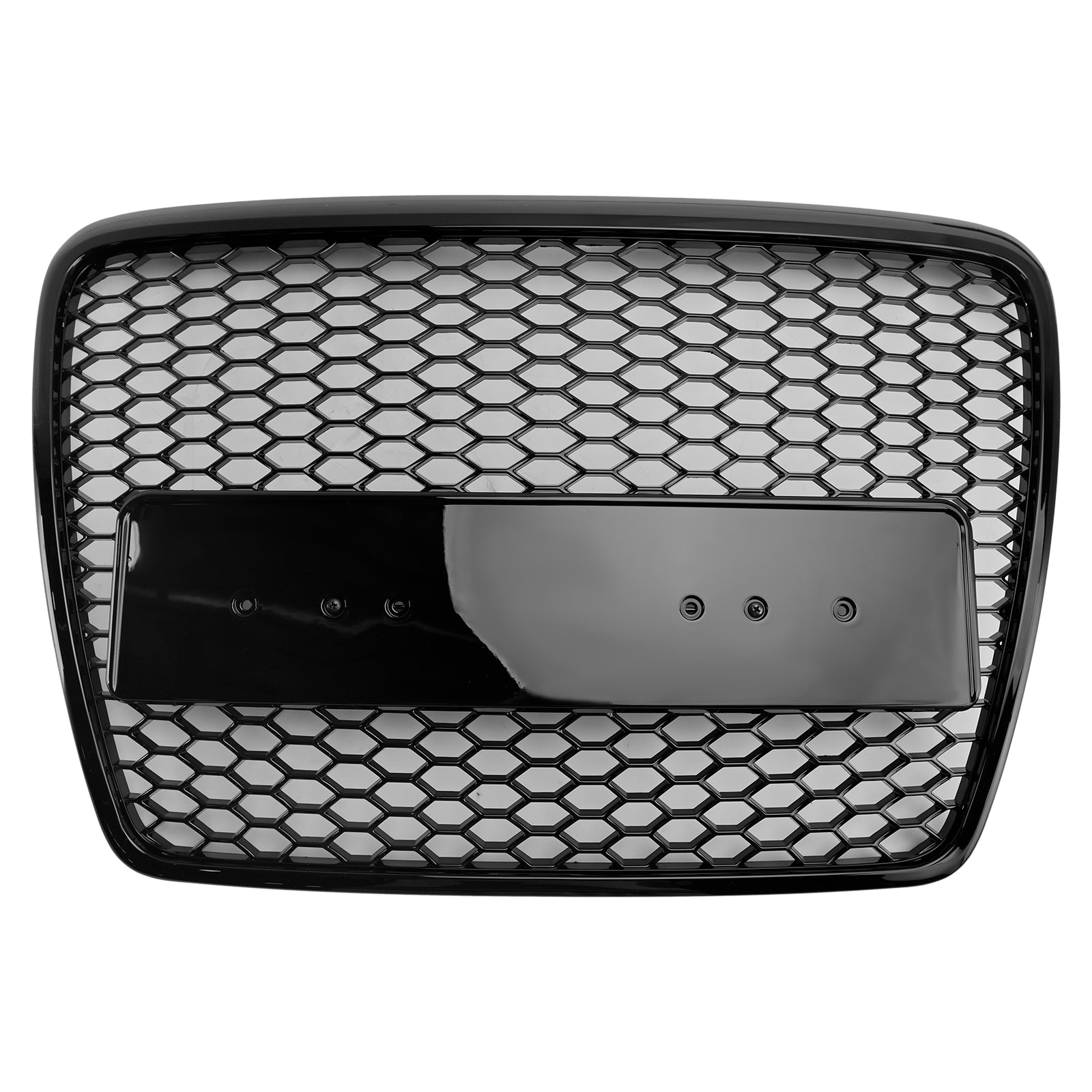 Sportowy grill przedni w stylu RS6 do Audi A6/S6/A6 Sline C6 (2008-2011) - Czarny, sześciokątny wzór plastra miodu z emblematem
