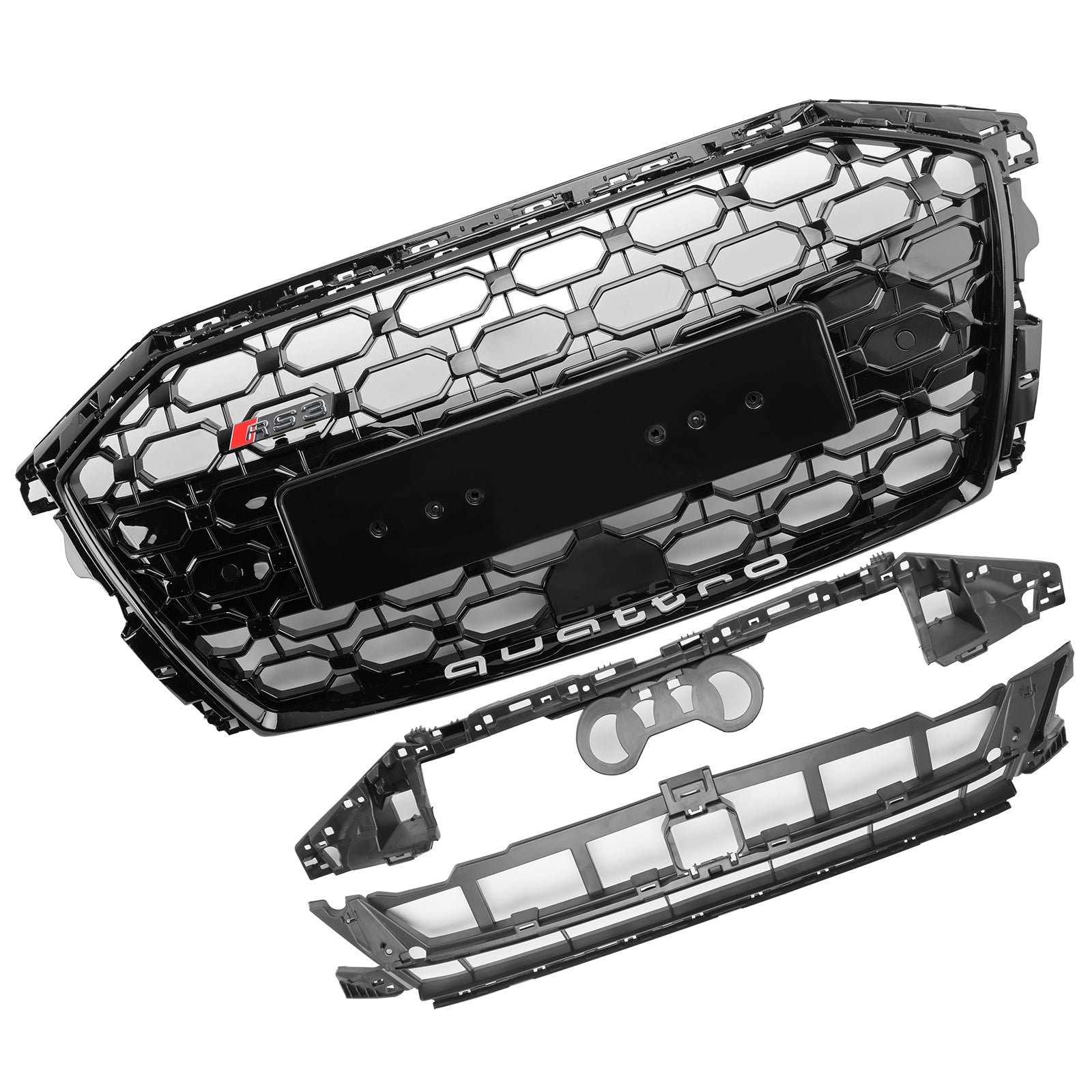 Griglia a nido d'ape in stile RS3 per Audi A3 S3 2020-2024 Nero luccicante