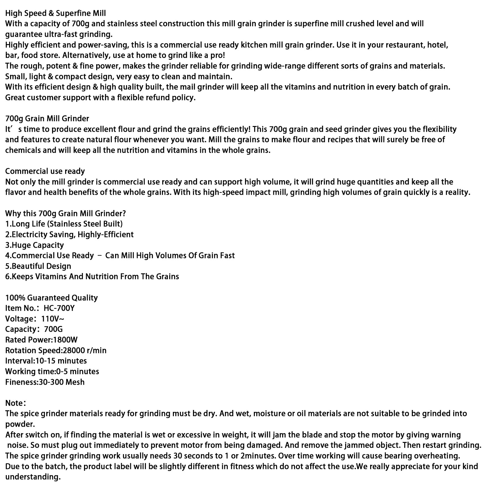 Broyeur Électrique à Graines 700g - Moulin Céréales Haute Vitesse & Durabilité Exceptionnelle