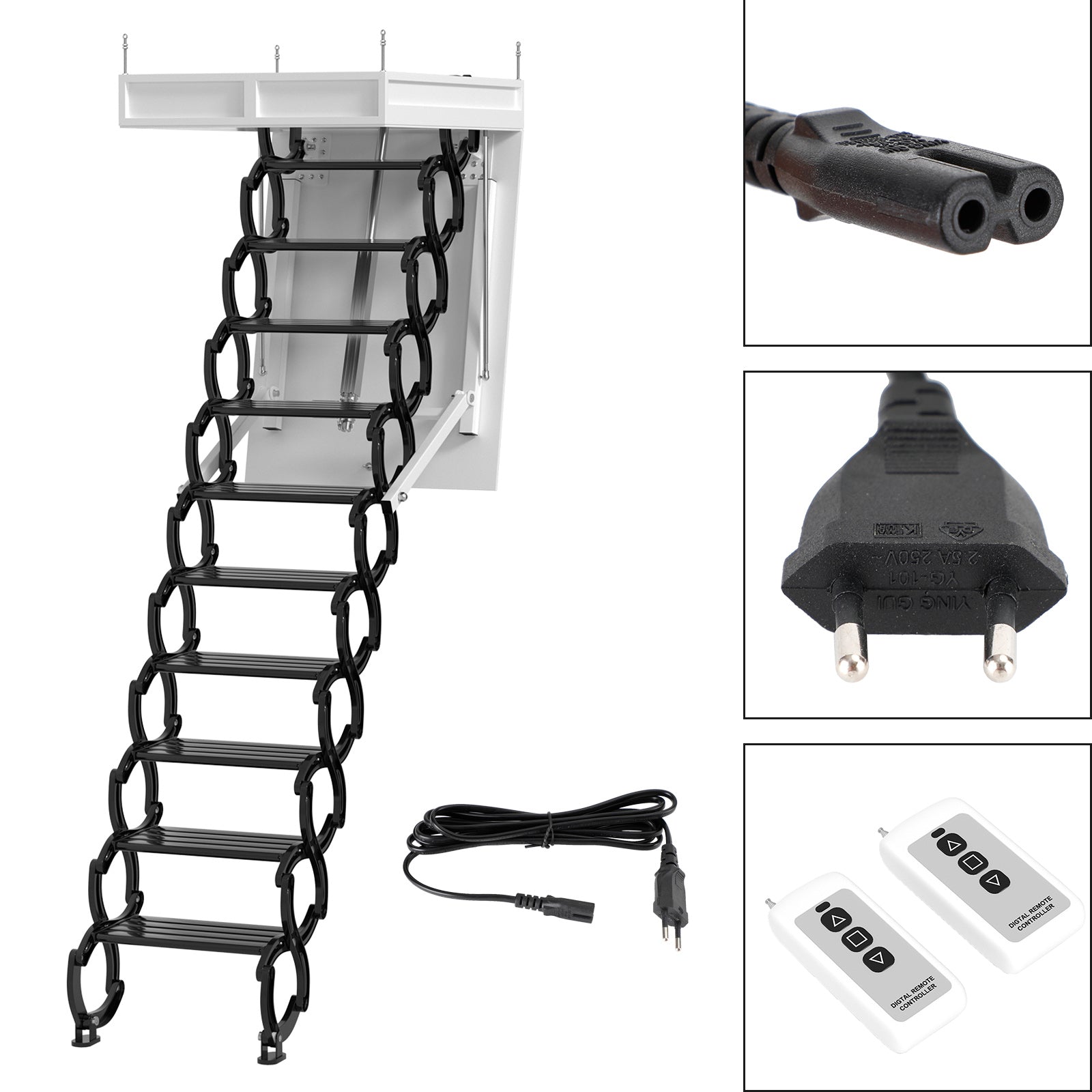 Scala Retrattile Elettrica per Mansarda - 11 Gradini - Indicatore in Alluminio - 290 cm max