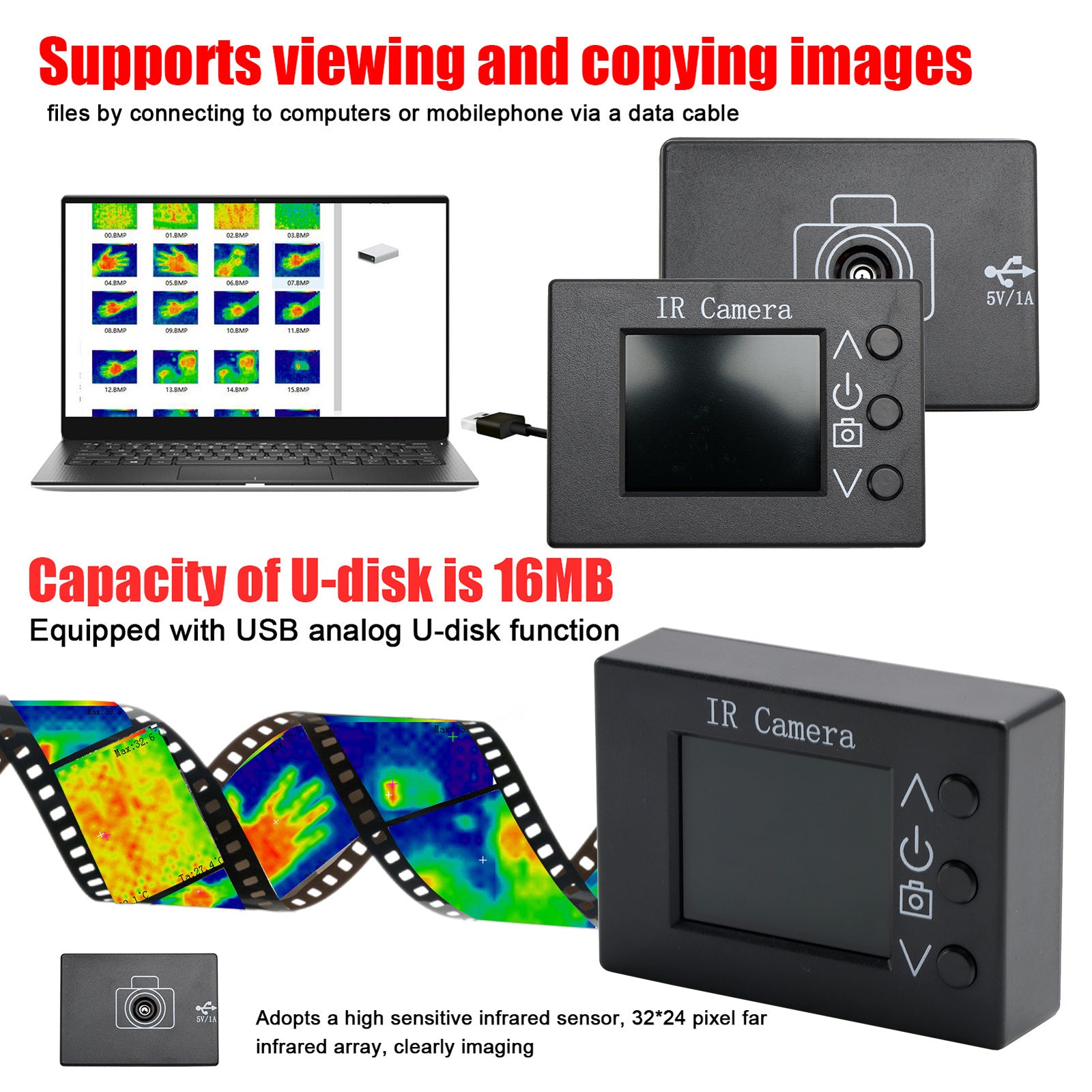 Imageur Thermique MLX90640 1.8" Détection De Capteurs De Température Infrarouge
