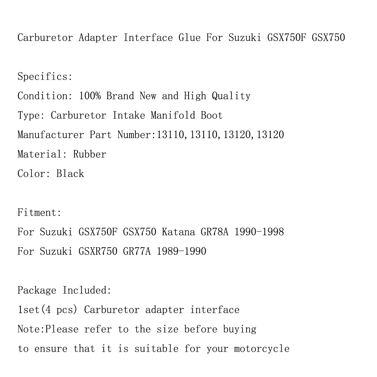 1989-1990 Suzuki GSXR750 GR77A Intresserende laarzen in koolhydraten 13101-17C01 4PCS