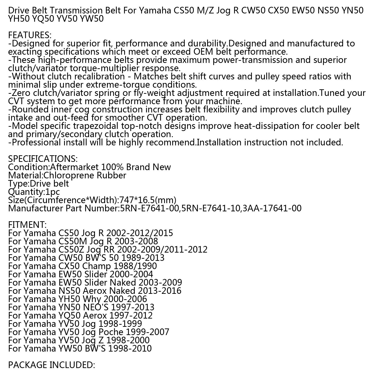 Originele Yamaha tandriem - Compatibel Yamaha YN50 NEO'S 1997-2013 - Ref. 5RN-E7641-10, 3AA-17641-00 - 747 mm x 16,5 mm