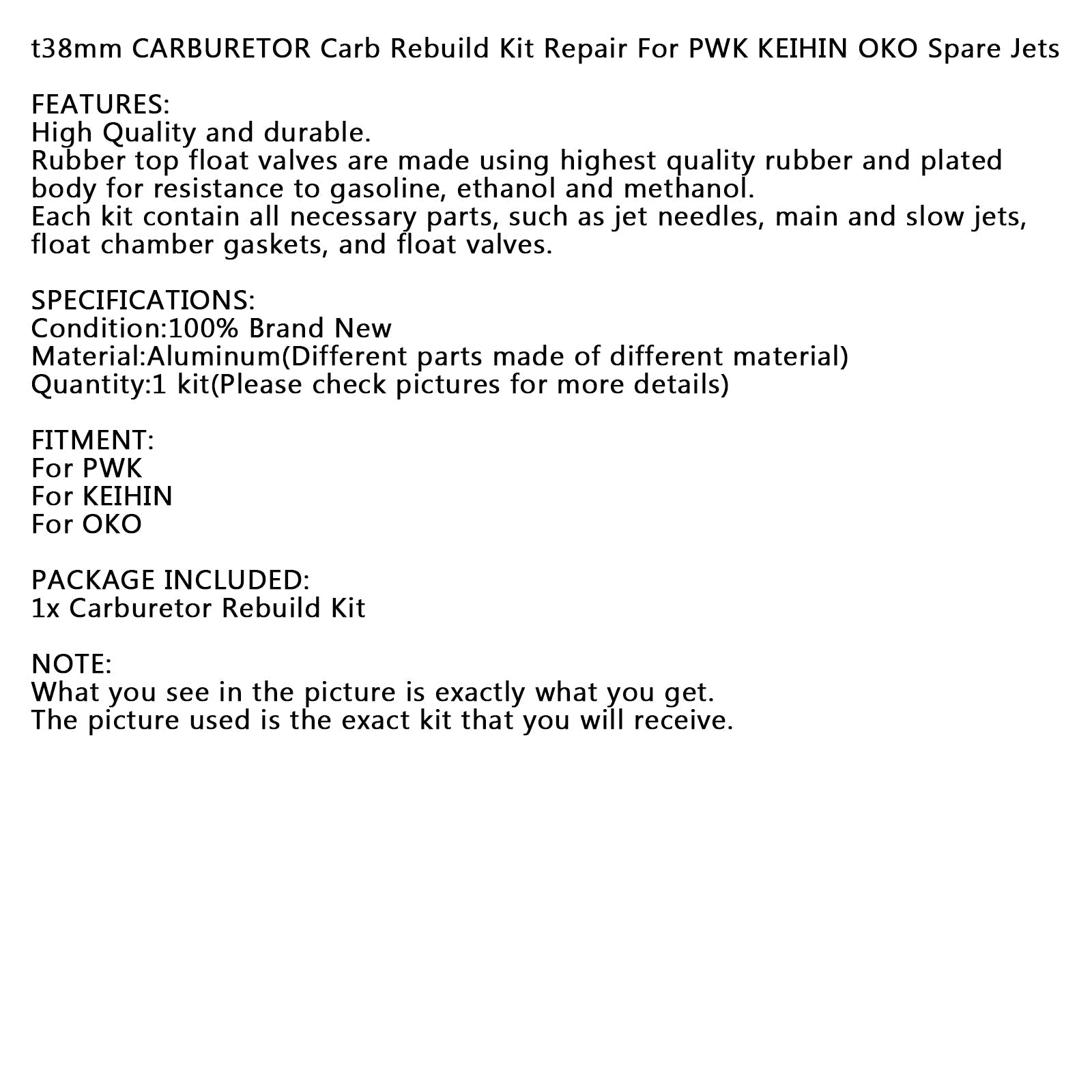 38 mm moottoripyörän kaasuttimen korjaussarja, joka sopii yleisiin PWK KEIHIN OKO -jälkimarkkinasuuttimiin