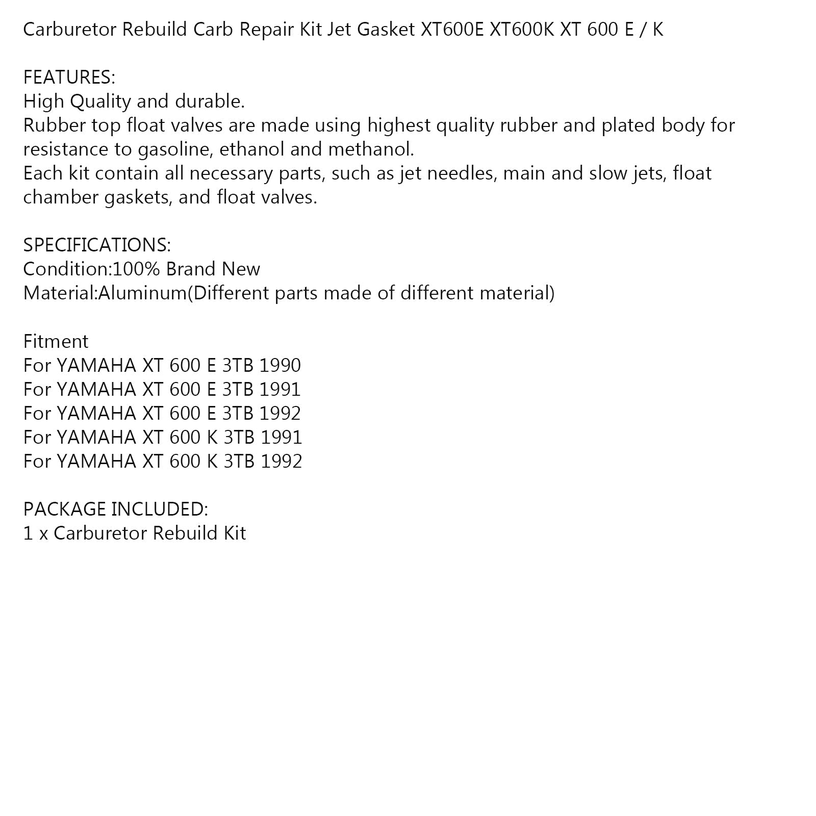 Zestaw naprawczy gaźnika do YAMAHA XT 600 K 3 1991r