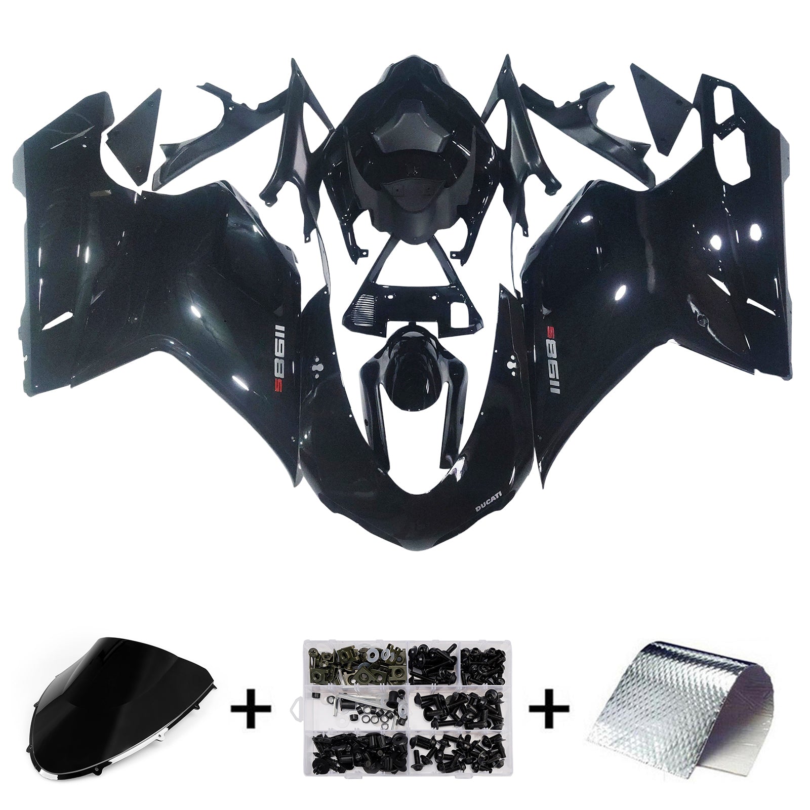 Amotopart Ducati 1098/1198/848 2007-2012 Zwarte carrosseriekuip ABS spuitgietmatrijs 14# Generiek