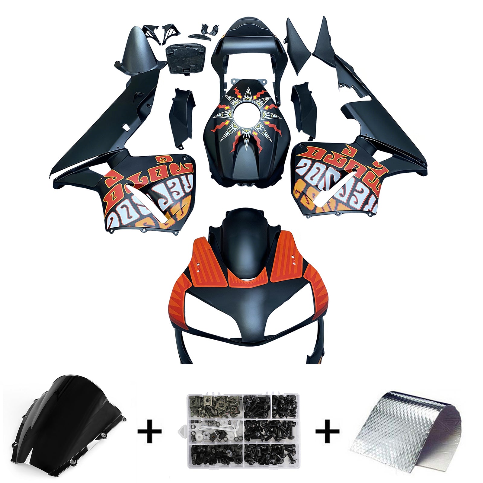 Amotopart Carene 2003-2004 Honda CBR 600 RR Nero Opaco Valentino Rossi Moto Generic