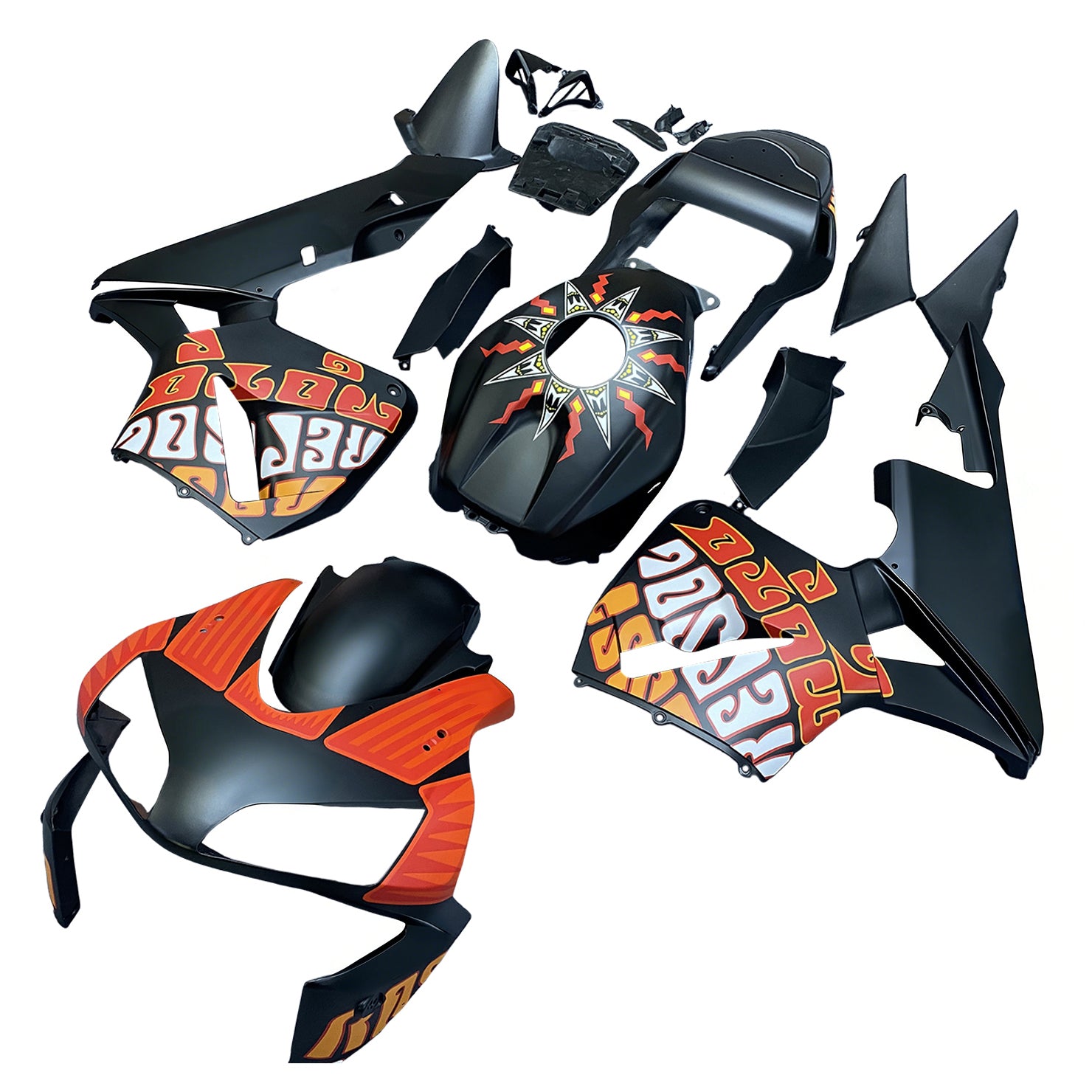 Amotopart stroomlijnkappen 2003-2004 Honda CBR 600 RR matzwart Valentino Rossi Moto Generiek